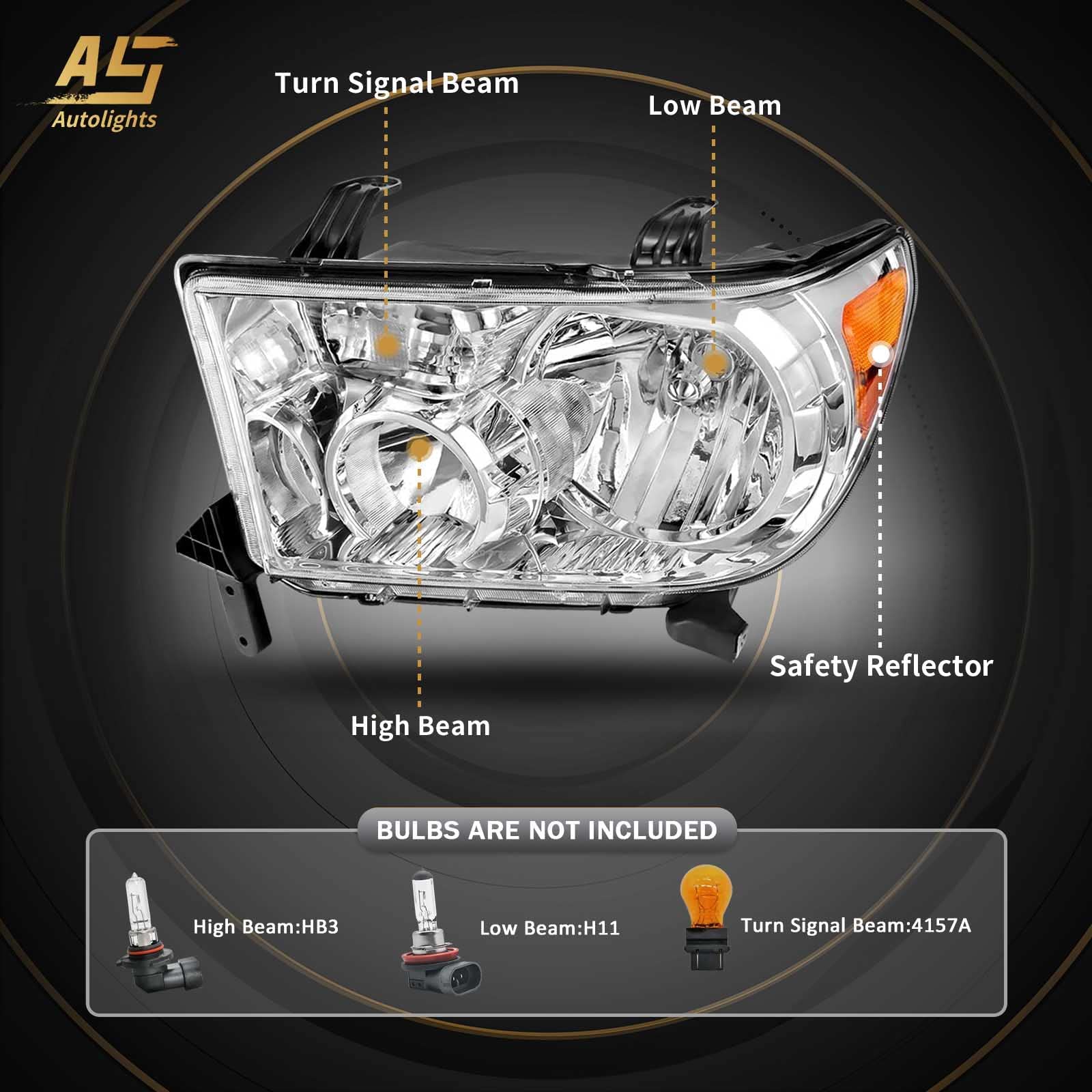 As Headlights Assembly Compatible 2007 2008 2009 2010 2011 2012 2013 Toyota Tundra (W/O Headlight Leveling Models) /2008-2017 To