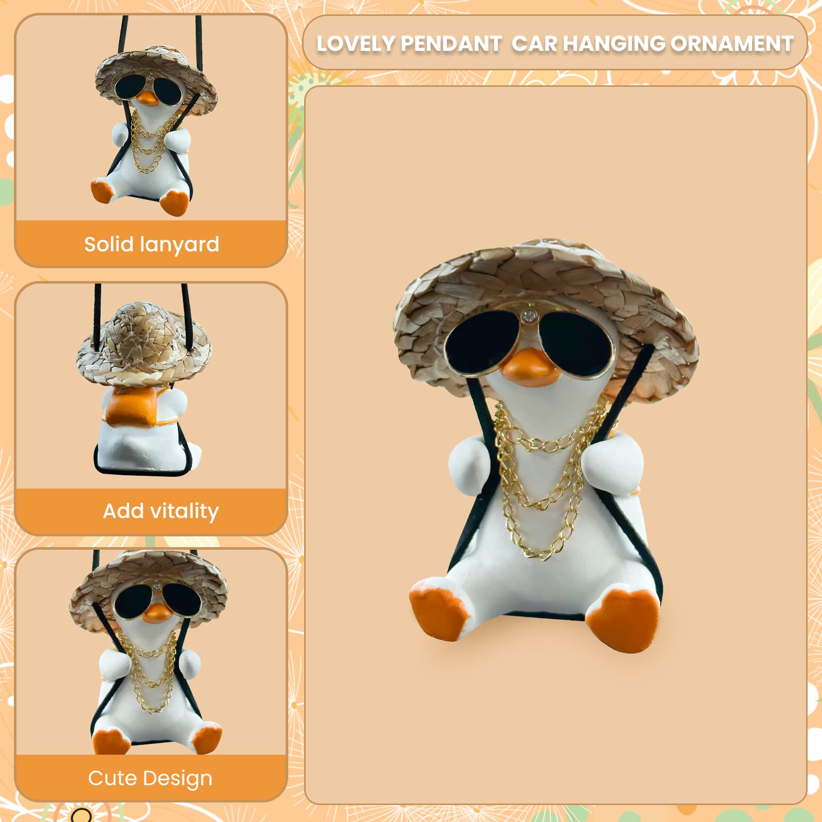 Swing Duck Car Hanging Ornament Cute Swing Duck Car Pendant Swing Duck Car Decoration Rearview Mirror Accessories(Style A)