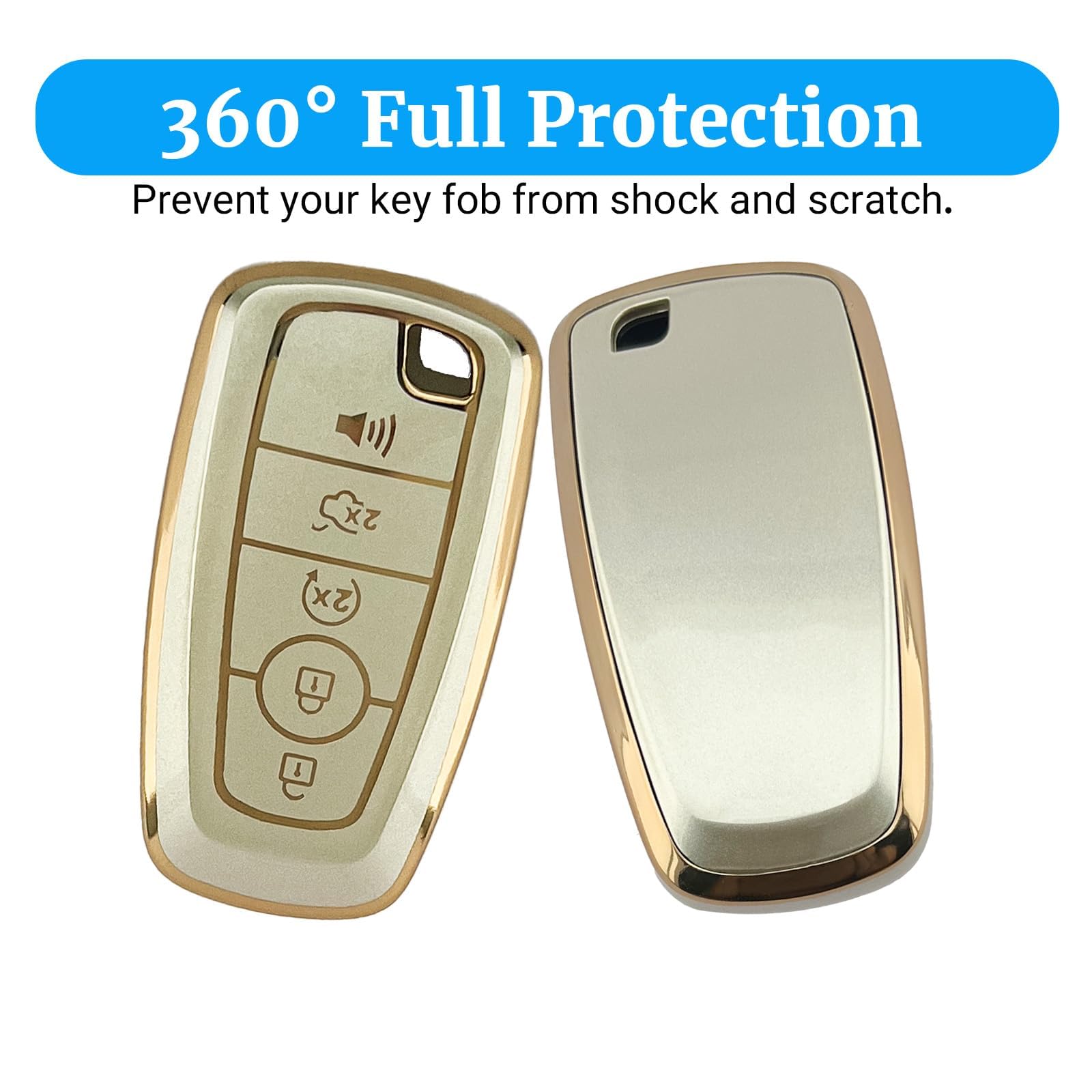 Joouheax For Ford Key Fob Cover With Keychain, Gold Full Protection Soft Tpu Key Case For Explorer Expedition Fusion Escape Edge