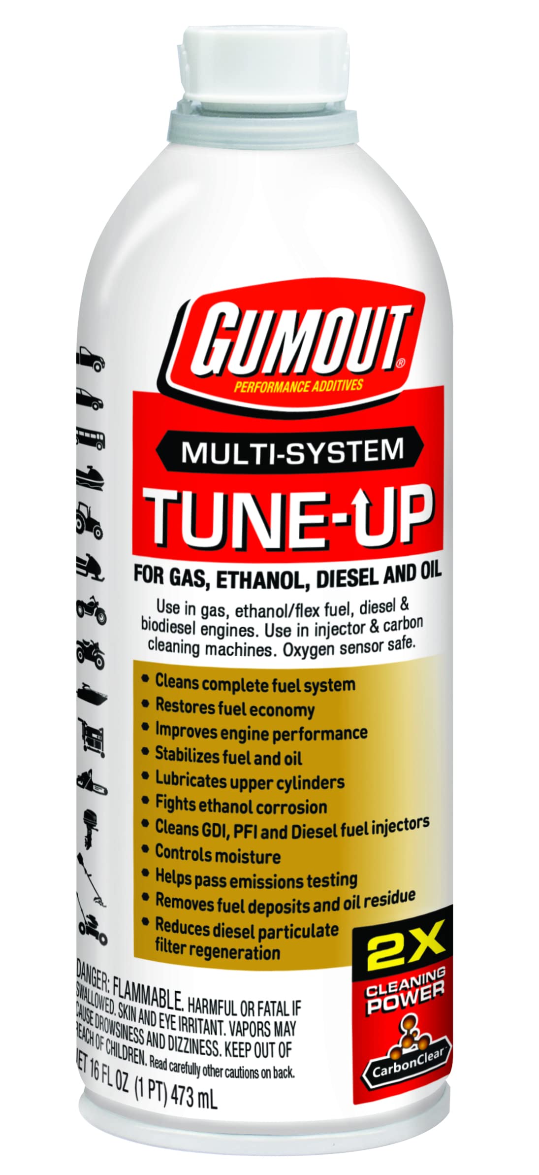 Gumout 510011 Multi-System Tune-Up, Fuel Stabilizer Injector Cleaner & Gas Treatment, 16 Oz, Full Fuel System Cleaner - Improves Engine Performance, Cleans & Removes Deposits And Residue
