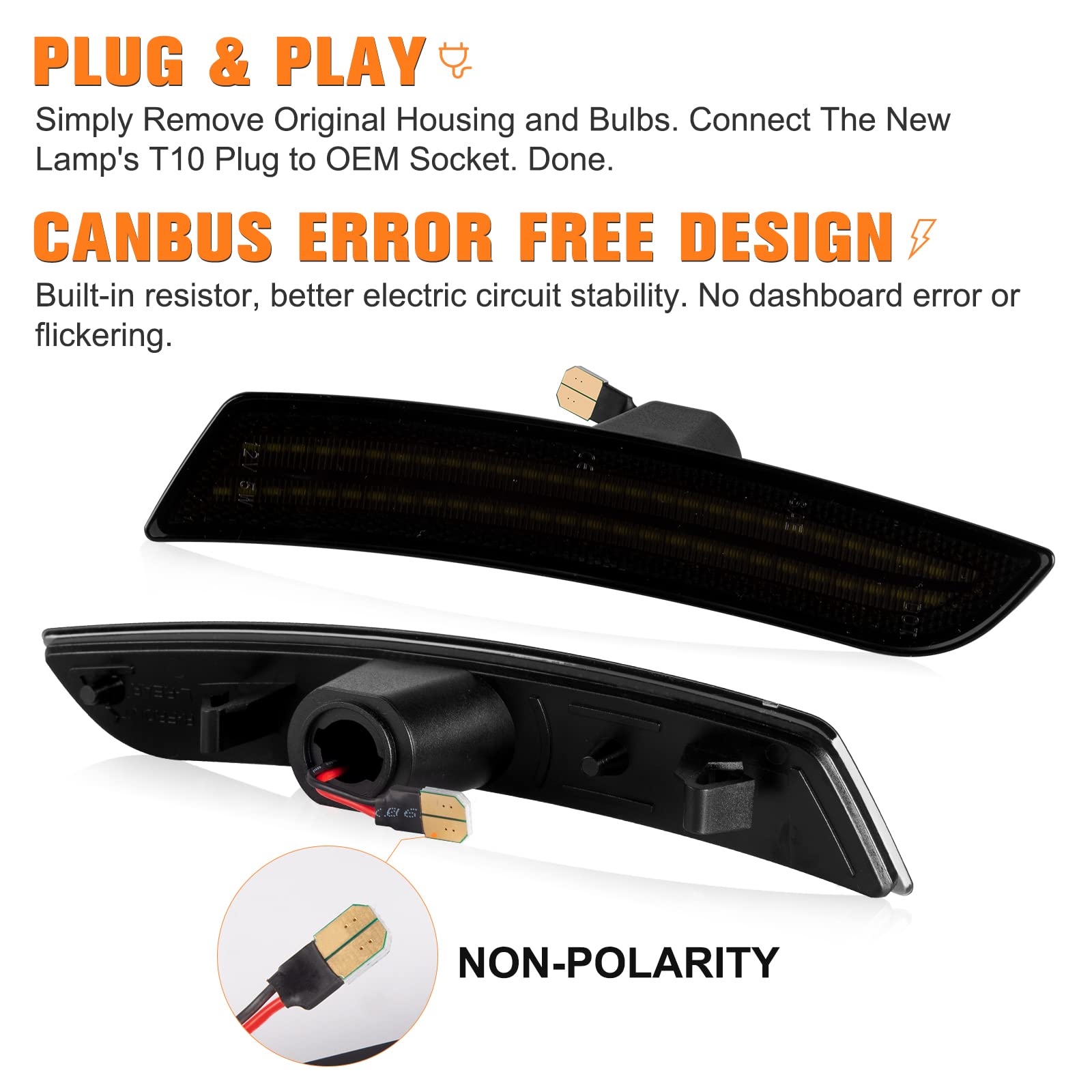 LED Side Marker Lights Front Rear Bumper Fender Marker Lamps for 2016-2023 Chevy Camaro White Reflectors Smoked Len, 4PCS