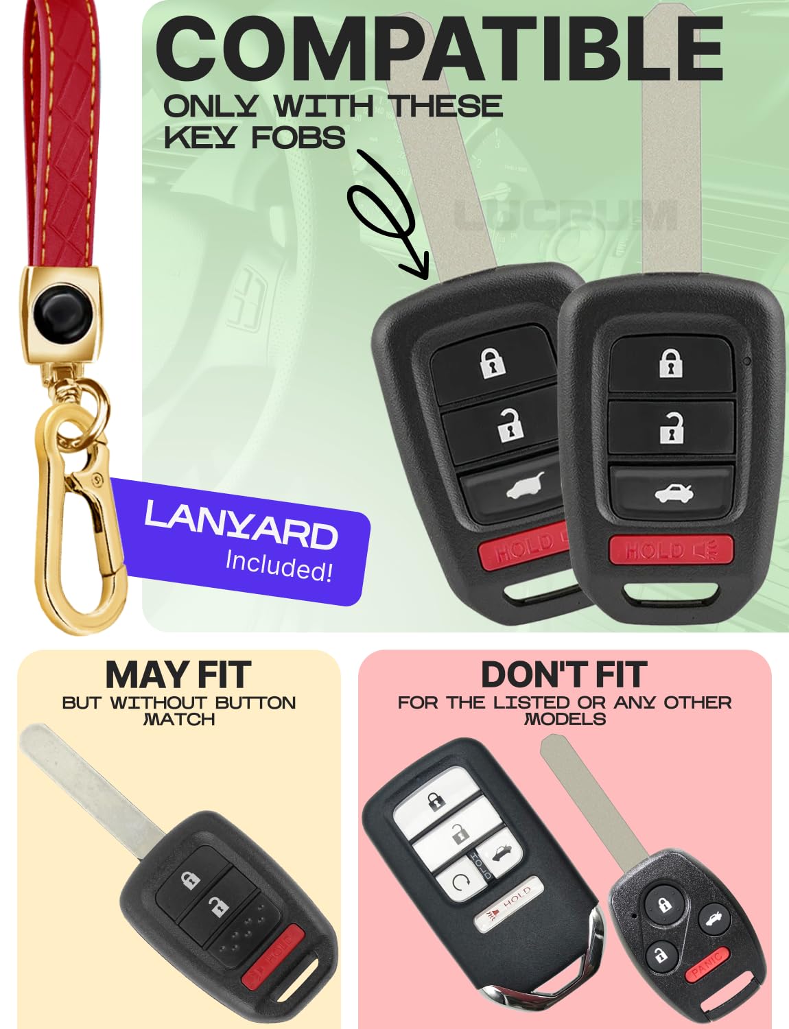 For Honda Civic Key Fob Cover And Leather Keychain - Full Cover Key Case For Honda Accord, Cr-V Se, Crv Lx, Hr-V - 2014-2022 Tpu