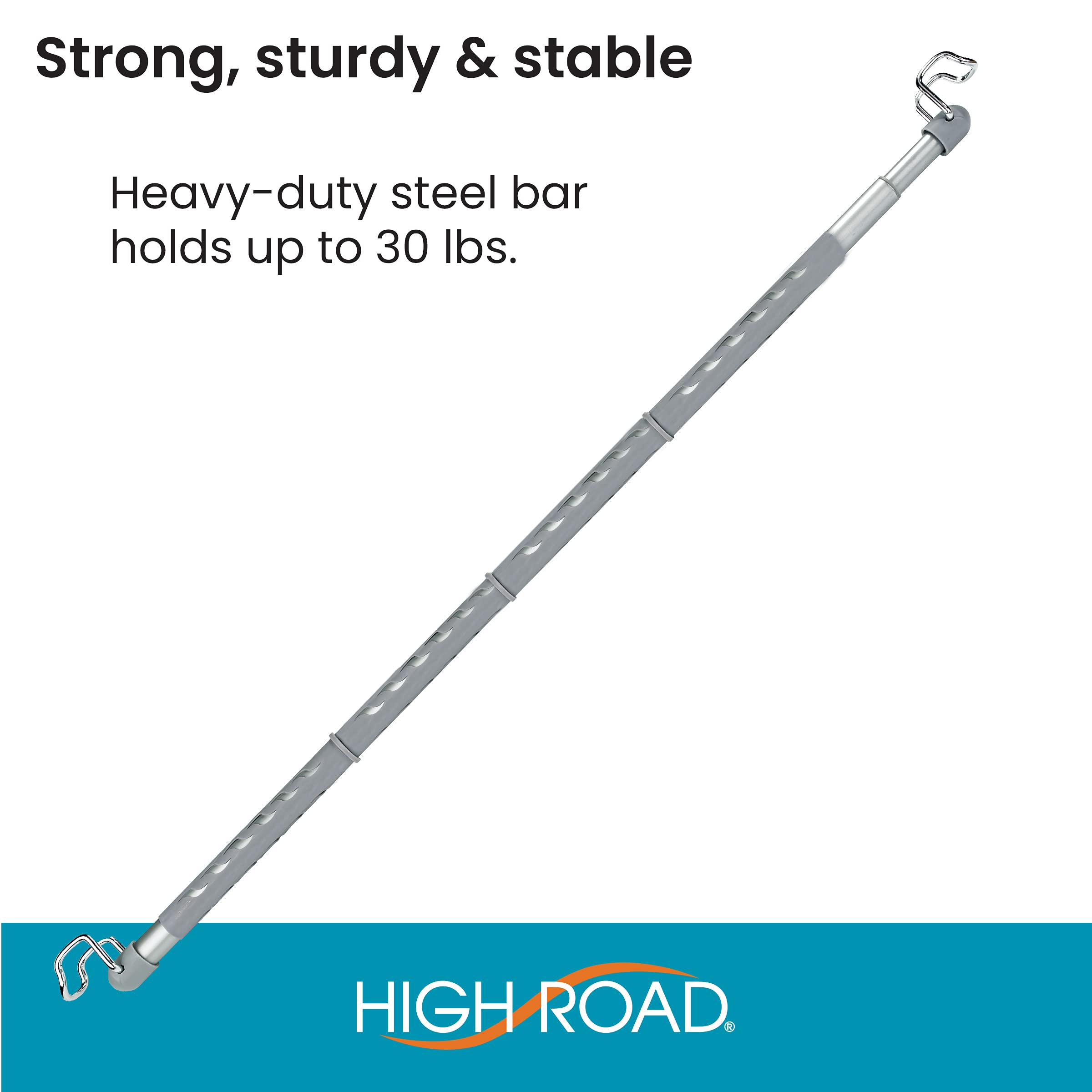 High Road Heavy Duty Car Clothes Hanger Bar, Steel with Rubberized Sleeve, Gray, Model HR-CLOTHESB-10, One Size