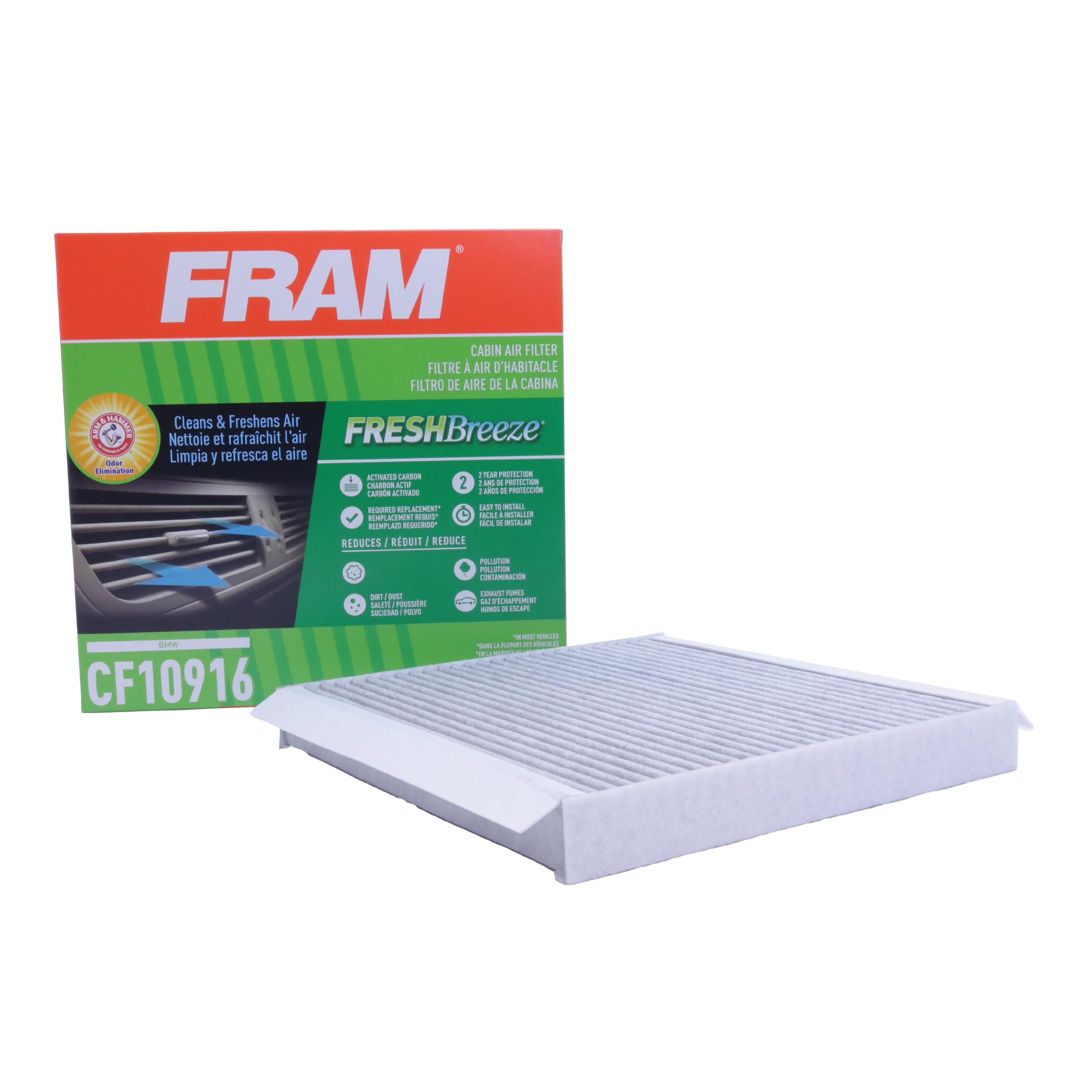 Fram Fresh Breeze Cabin Air Filter Replacement For Car Passenger Compartment W/ Arm And Hammer Baking Soda, Easy Install, Cf1091