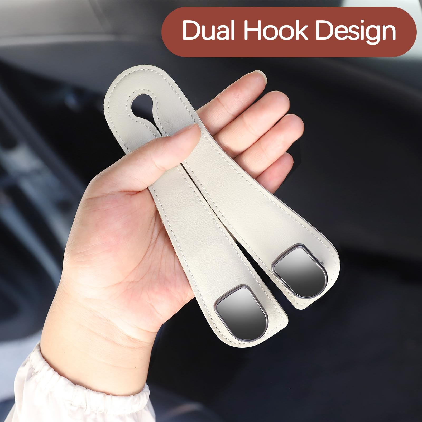 2025 Automotive Seat Back Hooks,Leather Car Seat Hooks,Dual Headrest Organizer Hangers for Purses, Bags & Phones, 2 in 1 Car Hea