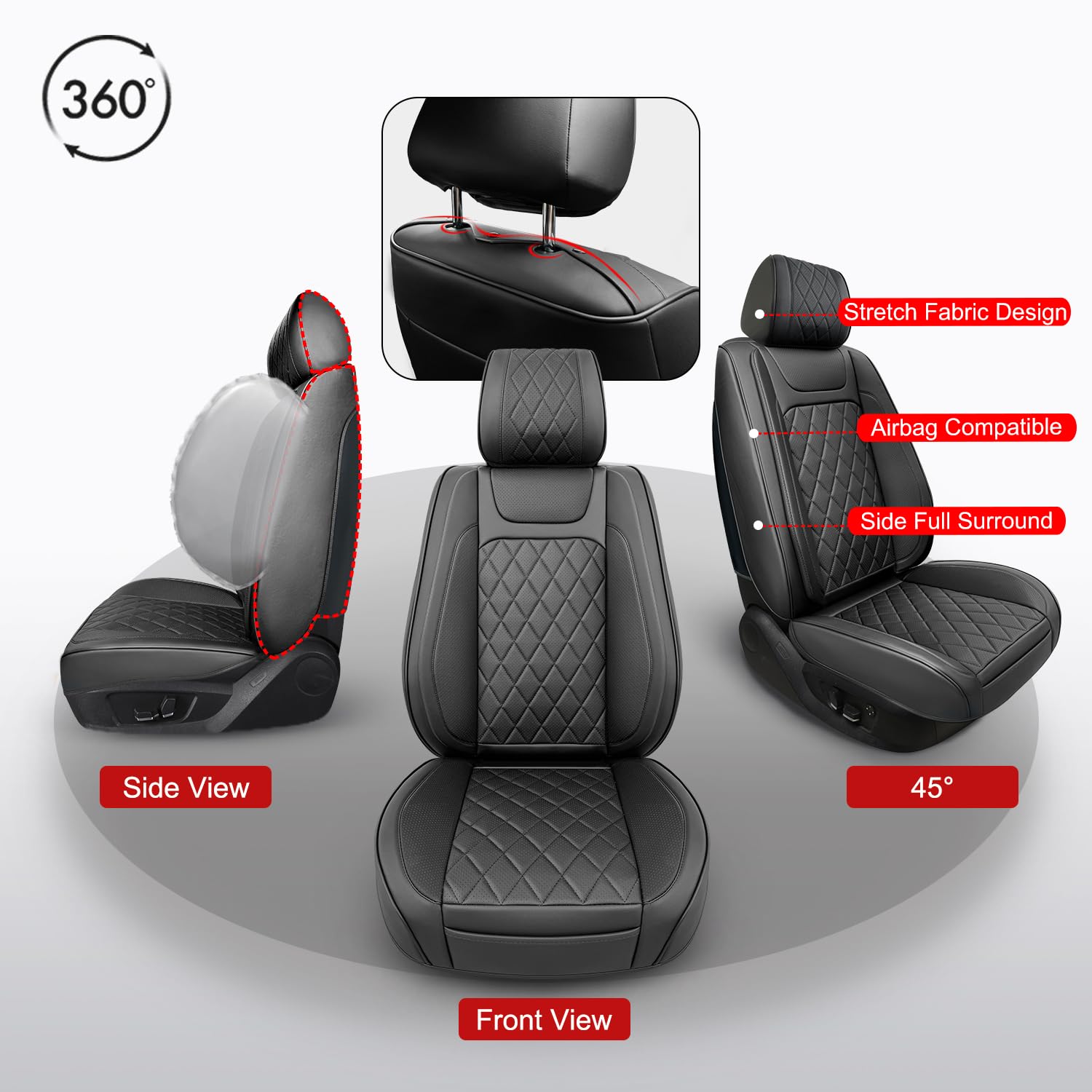 Beitk Leather Car Seat Covers Full Set,Unique Rear Design Easy To Install Car Seat Cover Protectors,Universal Full Surround Fron