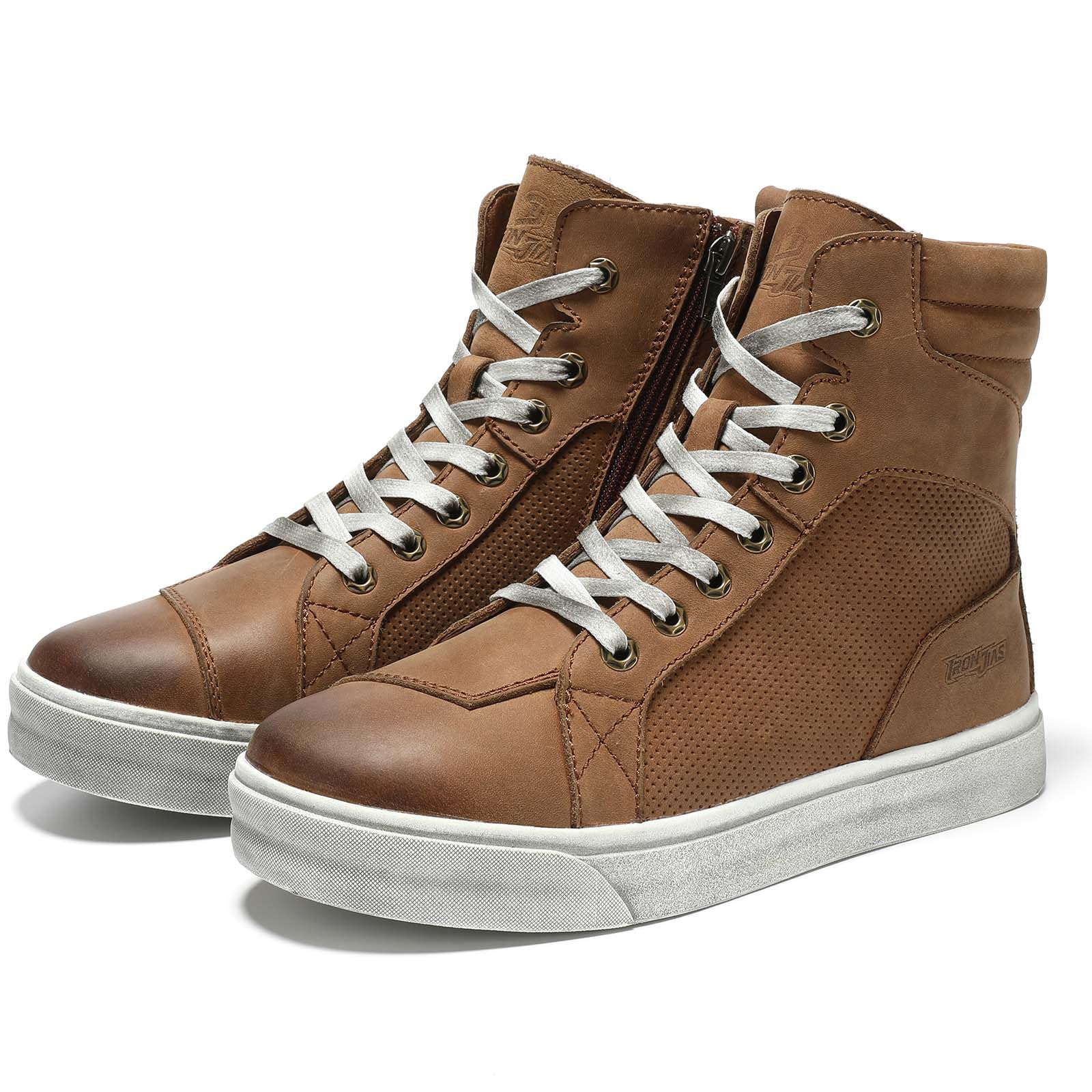 Borleni Leather Motorcycle Breathable Riding Shoes - Casual Outdoor Street Motorcycle Boots For Men Brown