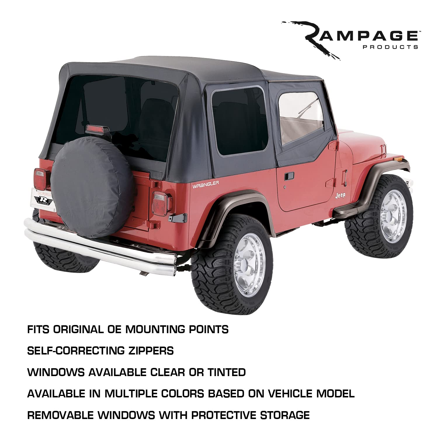 RAMPAGE PRODUCTS Rampage Factory Replacement Soft Top | Vinyl, Black Denim with Clear Windows | 98815 | Fits 1995 - 1998 Suzuki Sidekick/Geo Tracker