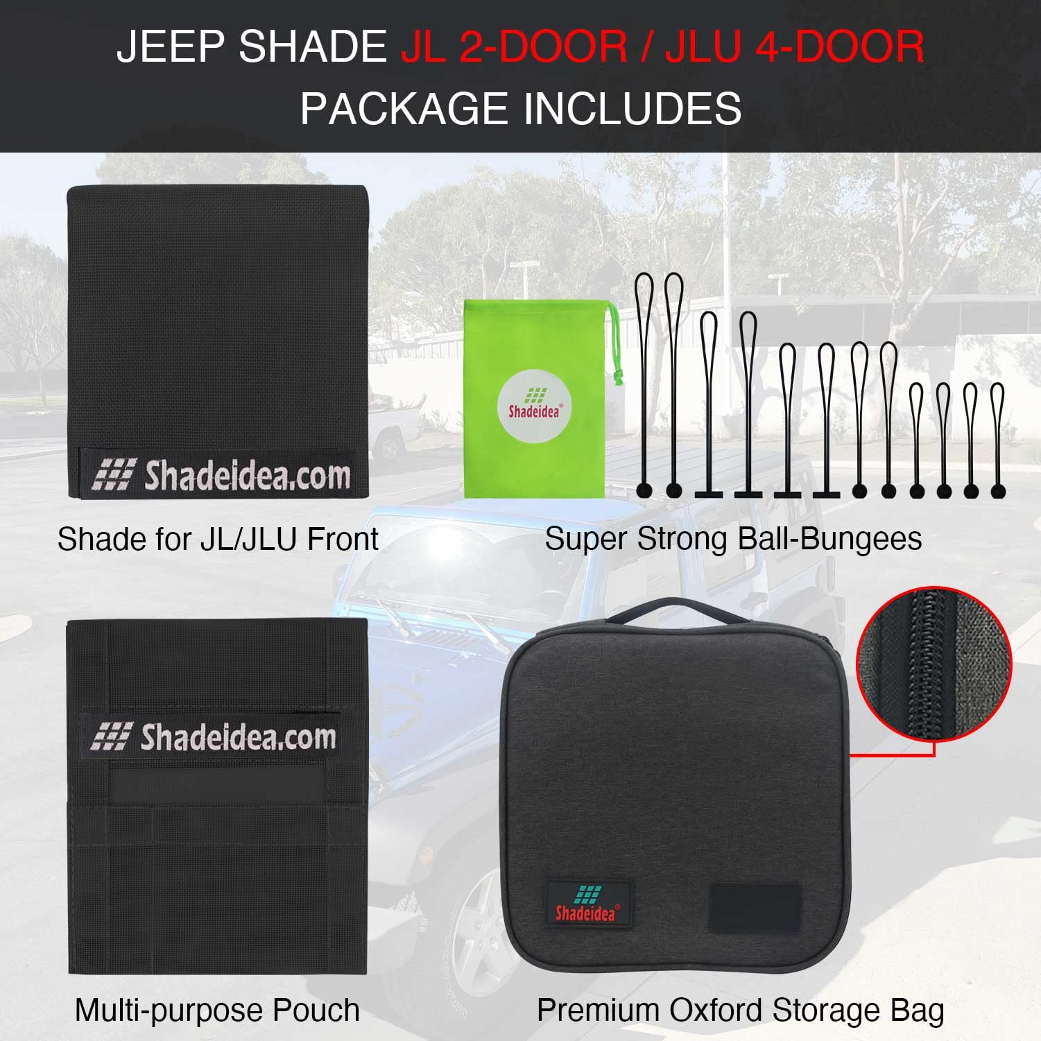 Shadeidea Sun Shade For Jeep Wrangler Jl Unlimited 2 Door And 4 Door (2018-2023) Front-Black Mesh Screen Sunshade Jlu Sahara Rub