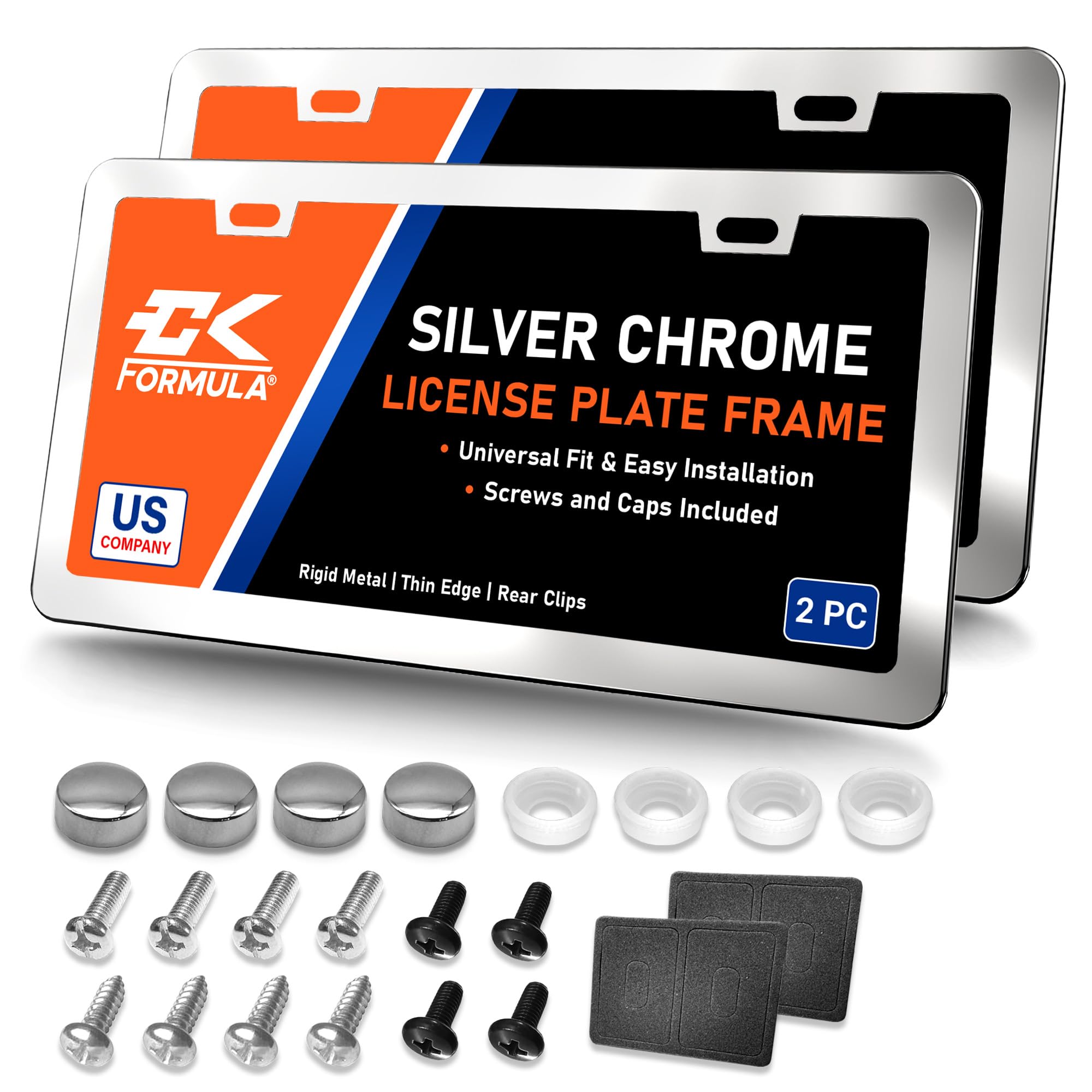 Silver Chrome License Plate Frames - 2 Pack, Metal License Plate Cover for Car Plate Frame, Chrome License Plate Frame for Men, 