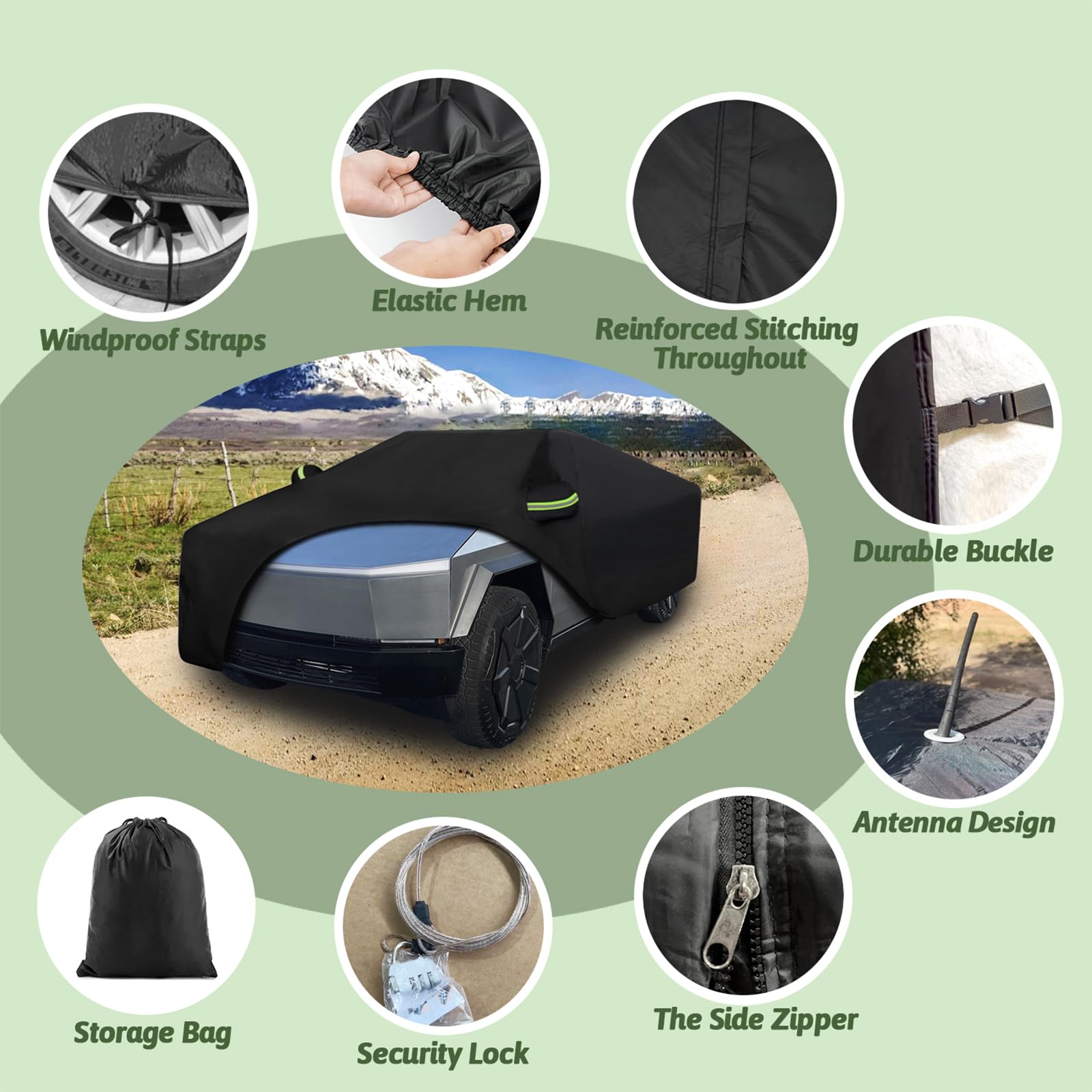 Car Covers for 2024 2025 Tesla Cybertruck, 6 Layers 210T Waterproof All Weather Sun UV Rain Snow Outdoor/Indoor Windproof Full T