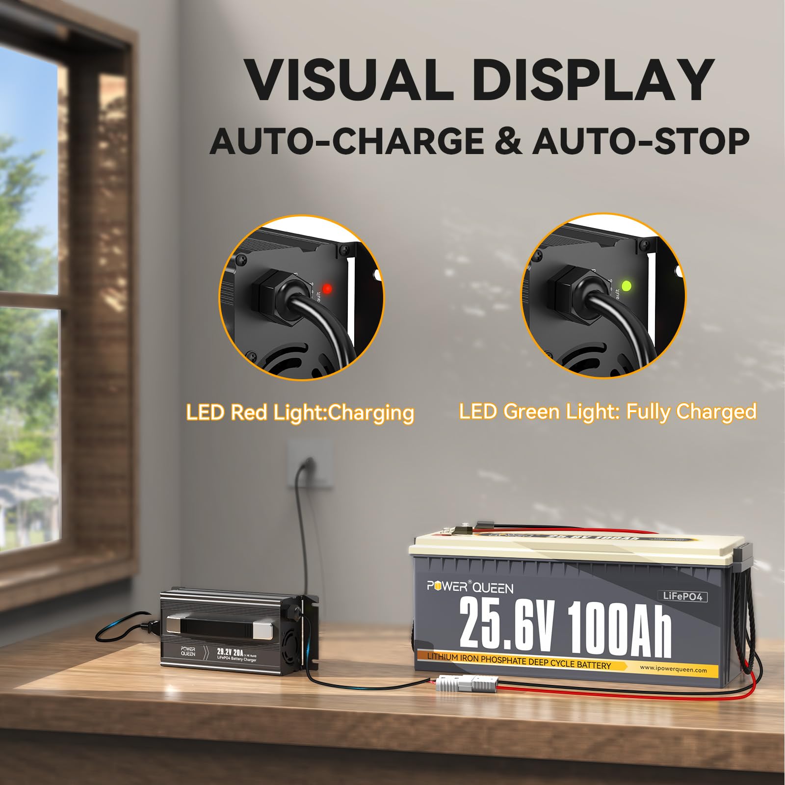 Power Queen 29.2V 20Amp Lithium Lifepo4 Battery Charger Smart Lithium Iron Phosphate Battery Maintainer Fully Automatic Recharge