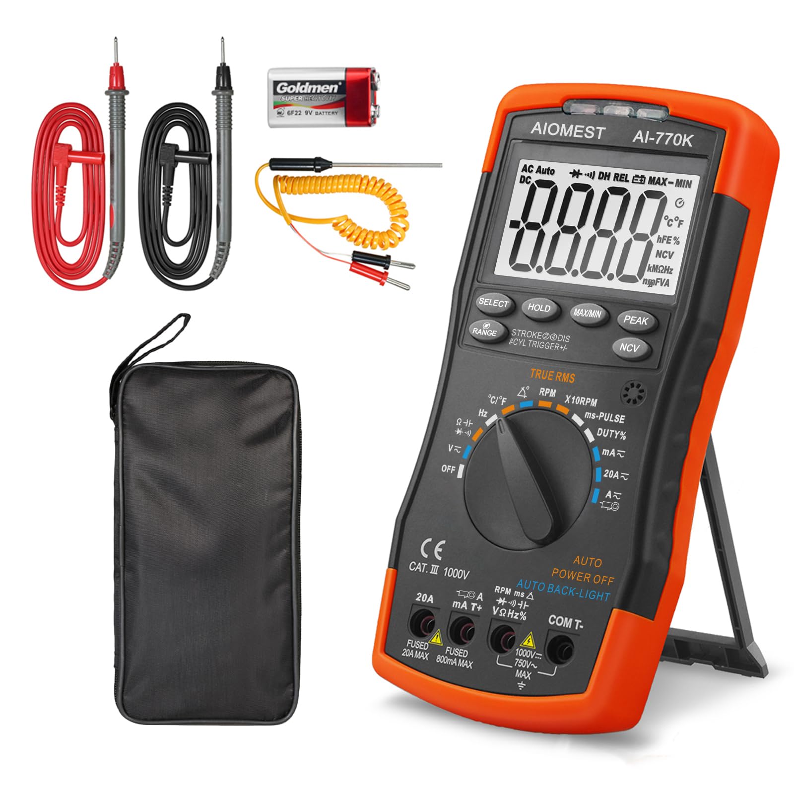 Automotive Multimeter Engine Analyzer, AIOMEST Digital DMM Meter AI-770K to Measure Car Dwell Angle, RPM Tach, Injection Pulse, 