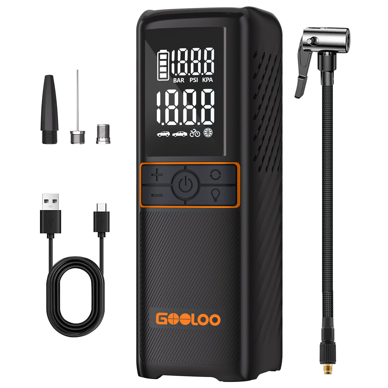 Gooloo Gt160 Tire Inflator Portable Air Compressor, 160Psi 4X Fast Portable Air Pump For Car Tires, 7500Mah Cordless Tire Pump W
