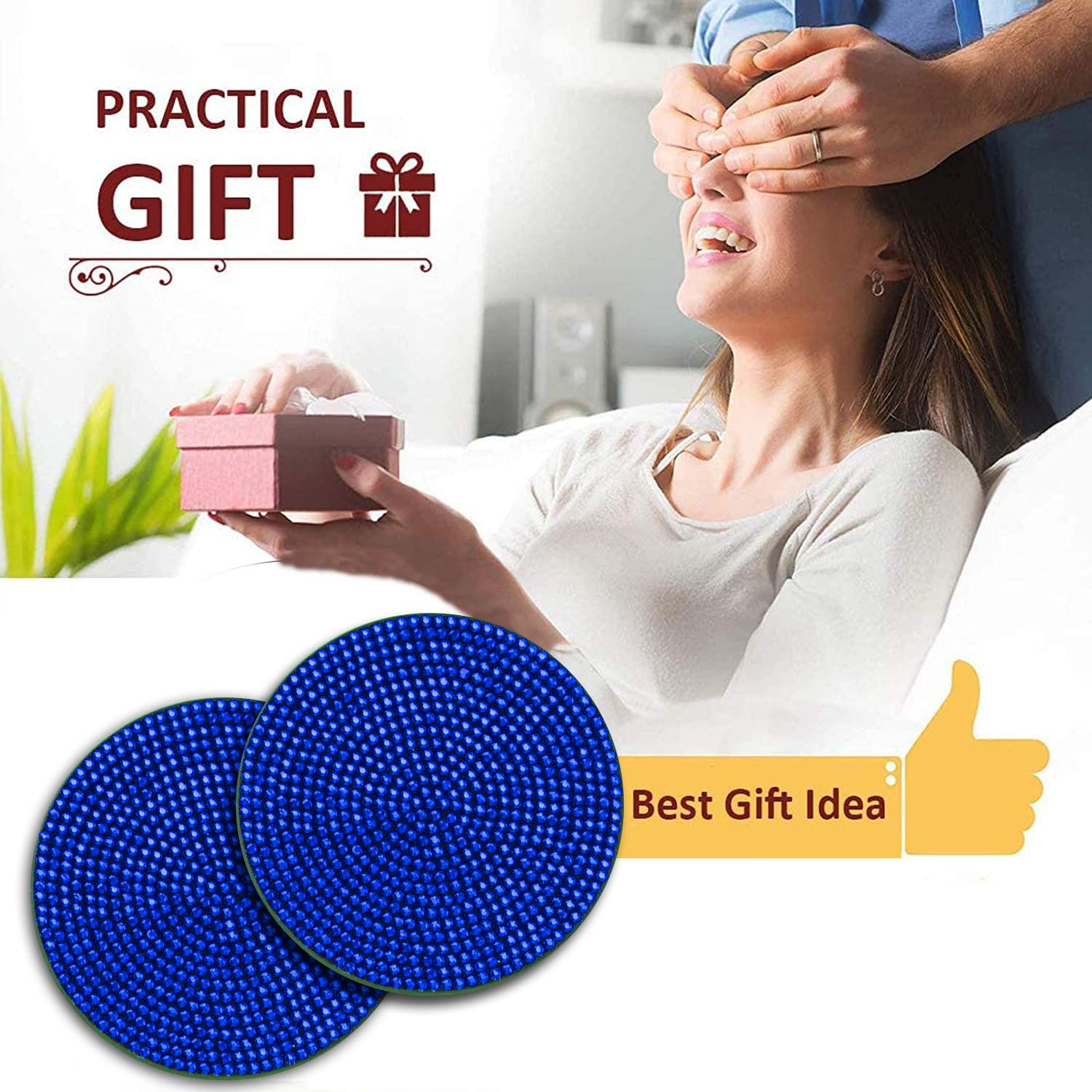 4Pcs Bling Cup Holder Insert Coaster- 2.75 Inch Silicone Anti-Slip Shockproof, Universal Fashion Car Interior Accessories For Women (Blue)