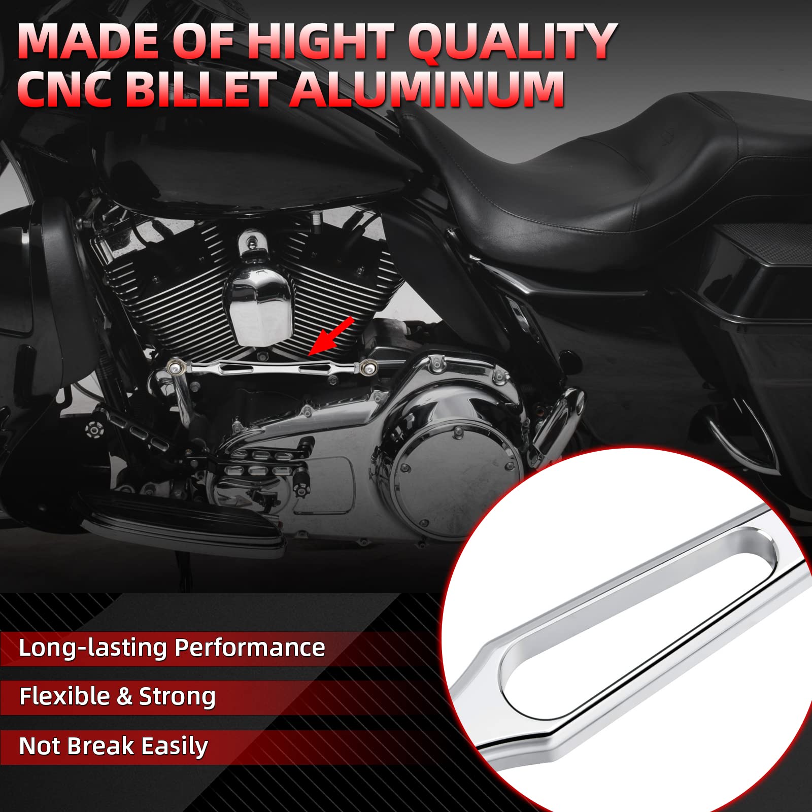 Amazicha Chrome Gear Shift Linkage Compatible For Harley Davidson Softail Dyna Touring Road King Electra Street Glide Tri Glide 1986-Later