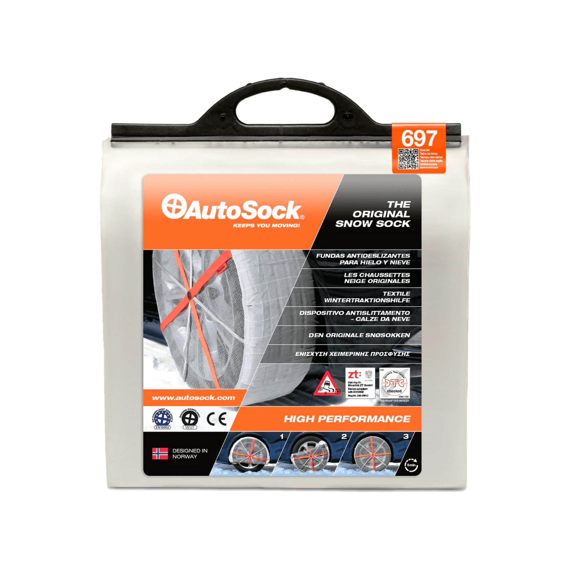 AUTOSOCK Snow Socks for Passenger Vehicles, HP697, Polyester, Pack of 2, White
