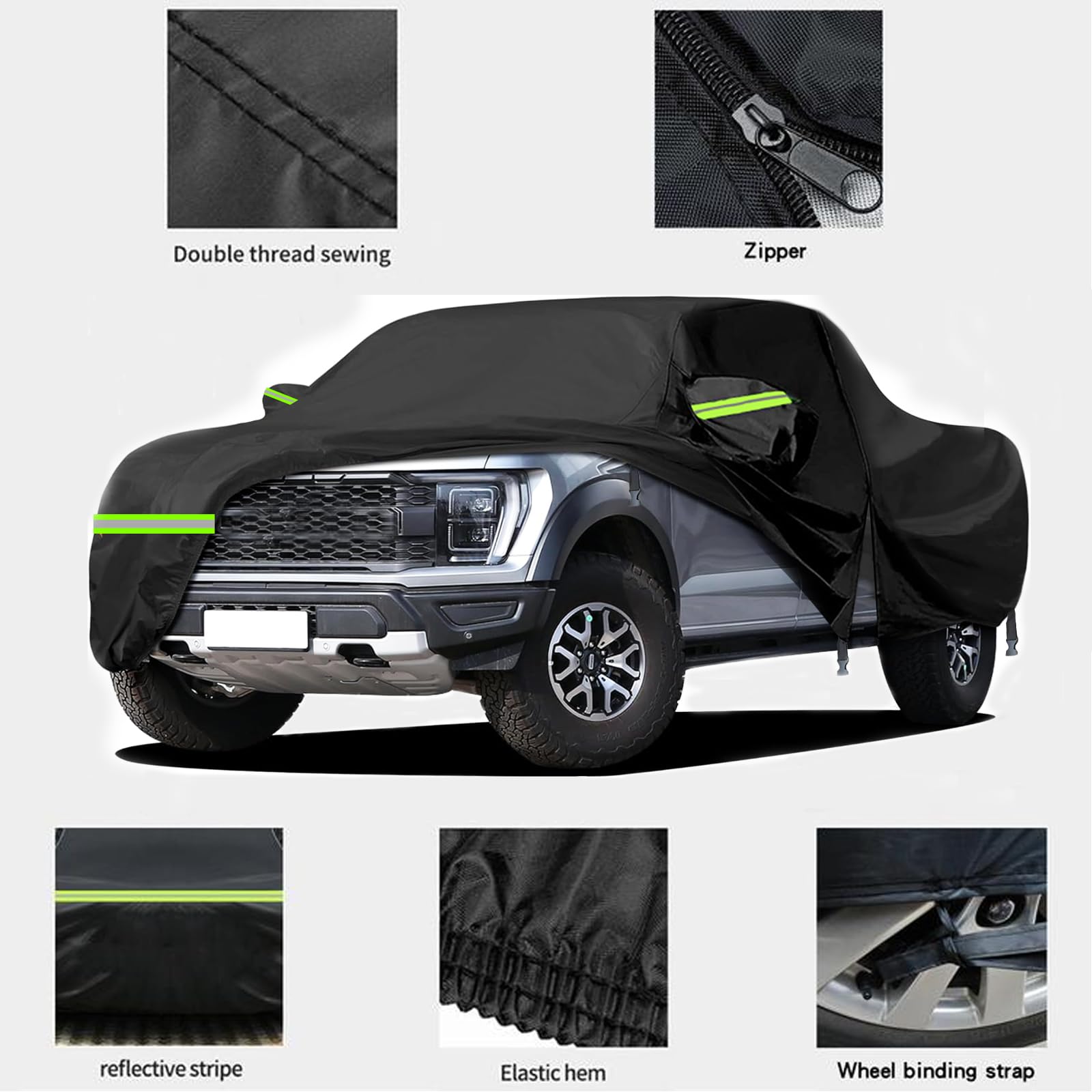 JZAHYUK Truck Cover Waterproof All Weater, Heavy Duty Truck Covers Rain UV Protection Windproof Outdoor Pickup Cover Compatible