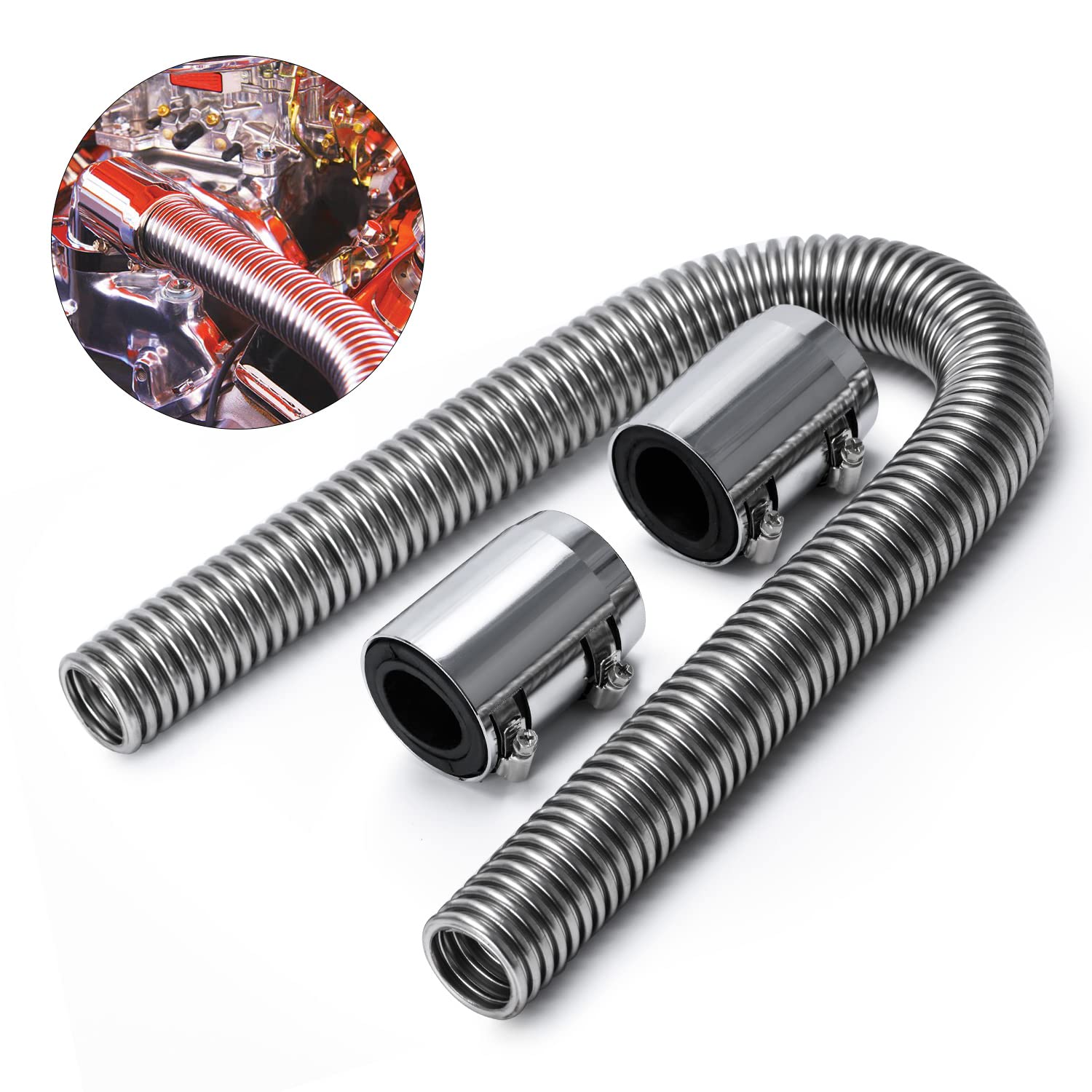 Hypertune Universal 36'' Stainless Steel Radiator Flexible Coolant Water Hose Kit W Cap Clamp Silver