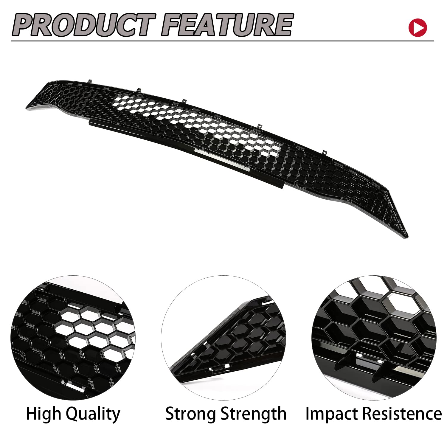 HECASA Front Lower Grille Compatible with 2018-2021 Ford Mustang 2-Door Bumper Lower Grill Hood Black Honeycomb Style