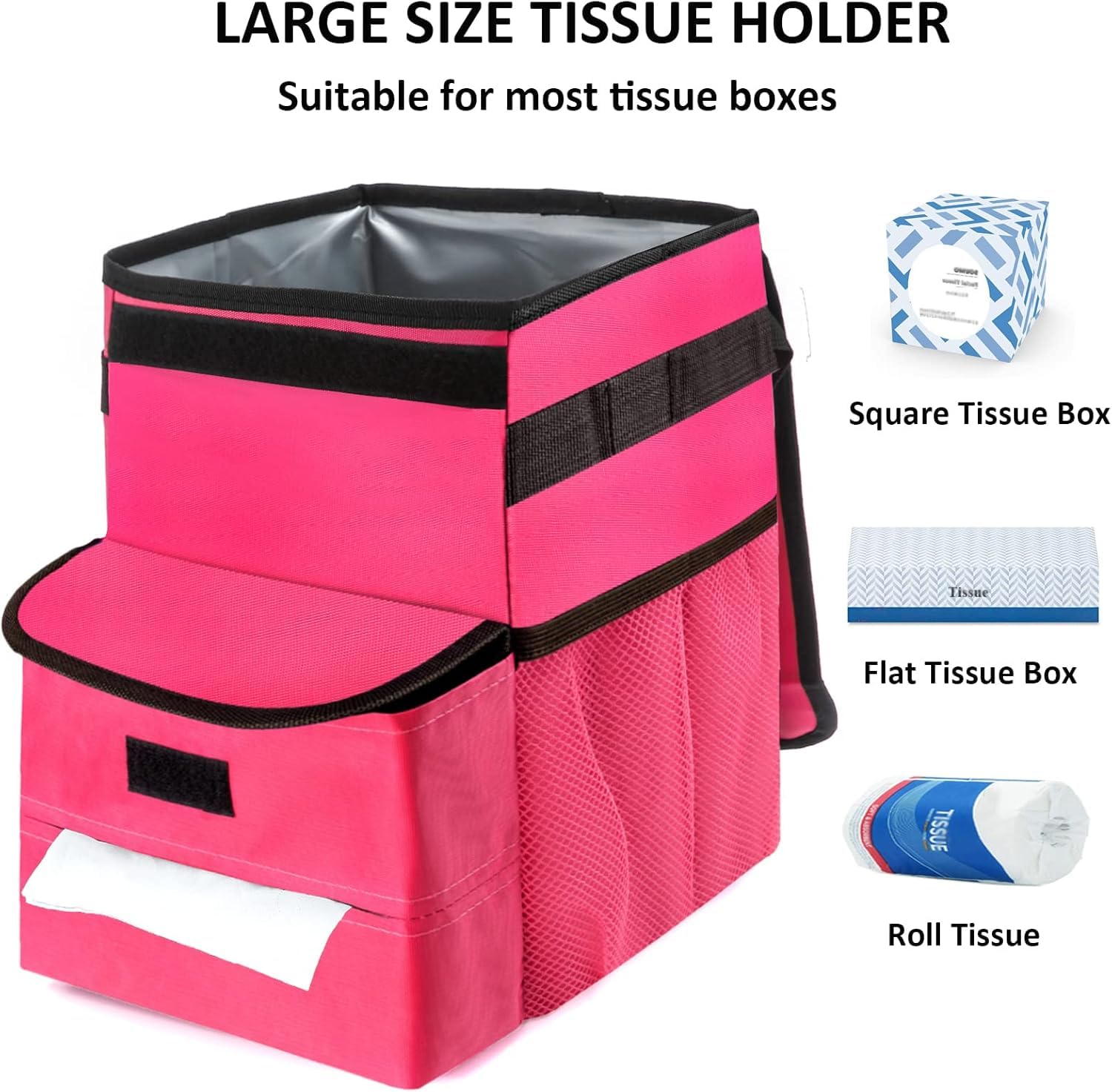 Gpusfak Car Trash Can Foldable Garbage Bin Leakproof 3 Gallons Pink