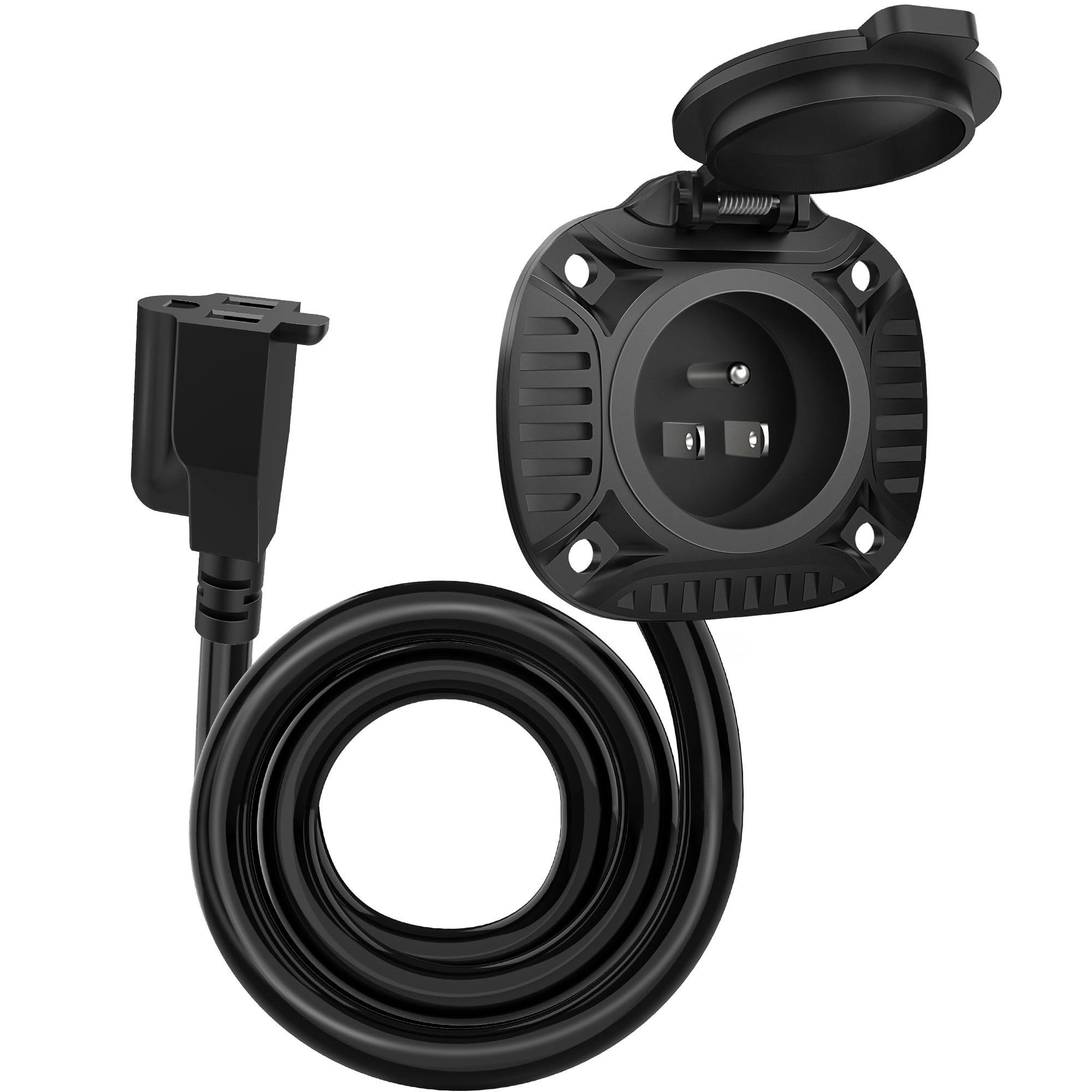 Mictuning 15Amp 125V Ac Port Plug With Heavy Duty Integrated 20'' Extension Cord And Water-Resistant Spring-Loaded Cover - Black