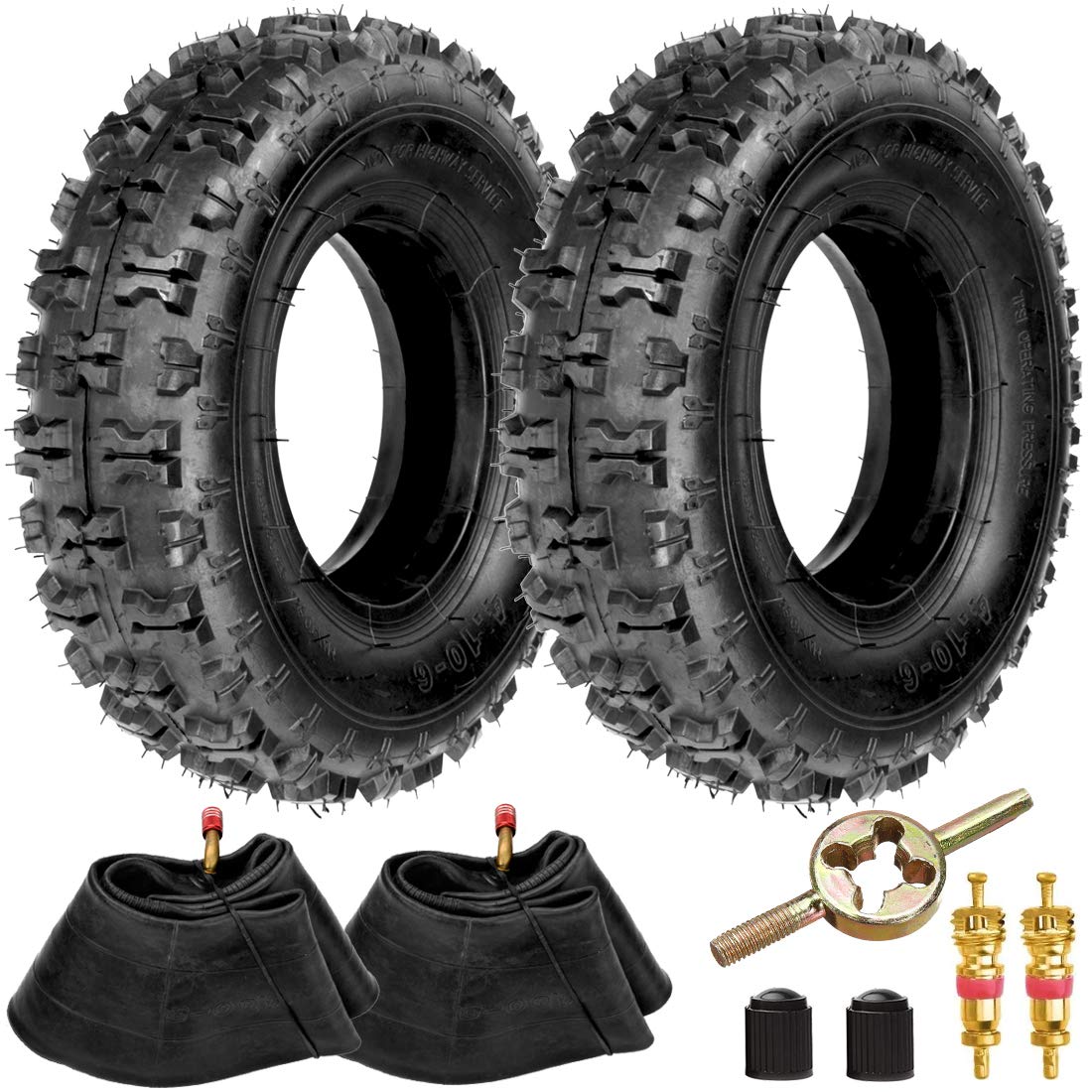 Fvrito 4.10-6 4.10/3.50-6 Nhs Tire And Inner Tube For Go Kart Chinese Atv Quad 4 Wheeler Mini Bike Lawn Equipment Garden Rototiller Snow Blower Wheelbarrow Lawn Tractor With Bent Valve Stem Set Of Two