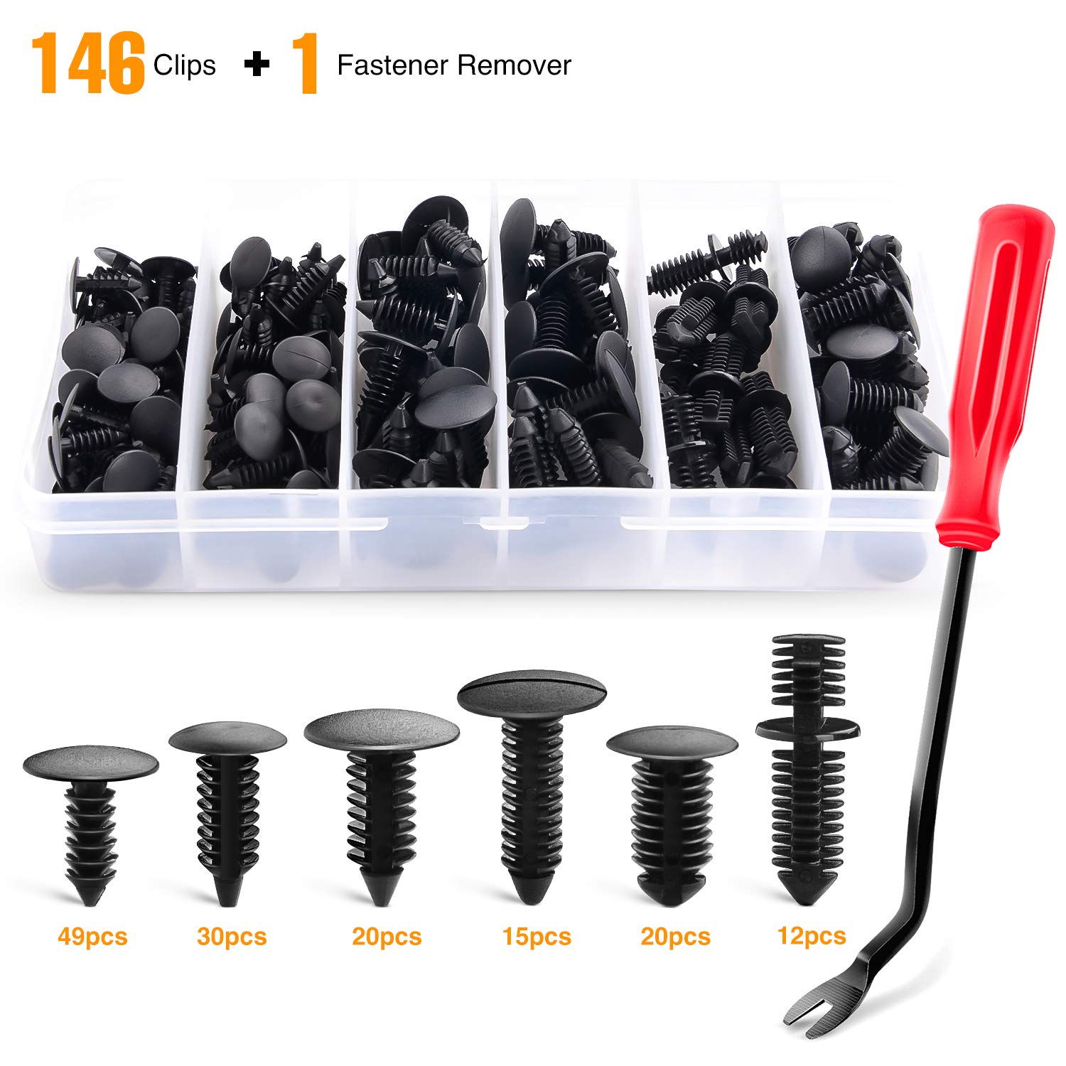 Gooacc - Grc-88 146Pcs Nylon Bumper Shield Retainer & Double End Xmas Tree Retainers Clips Universal Auto Body Shield Retainer Fastener Clip Assortment- Bonus Fastener Remover