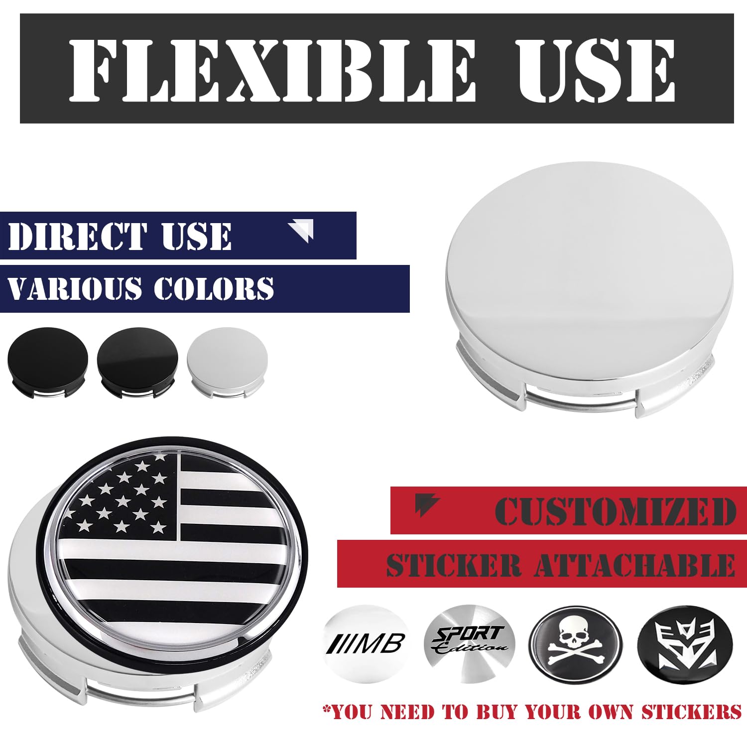 Kitspro 2.5Inch 63Mm Wheel Center Caps For Toyota Corolla Camry Highlander Rav4 Rim Hub Caps, Pack Of 4 (Chrome, Outer 63Mm, Inn