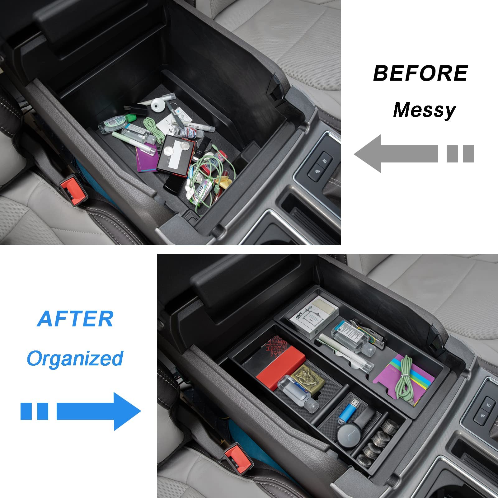 Pimcar Center Console Organizer For Ford F150 2021-2025, F150 Lightning 2022-2025 Armrest Storage Tray Accessories Abs Plastic (