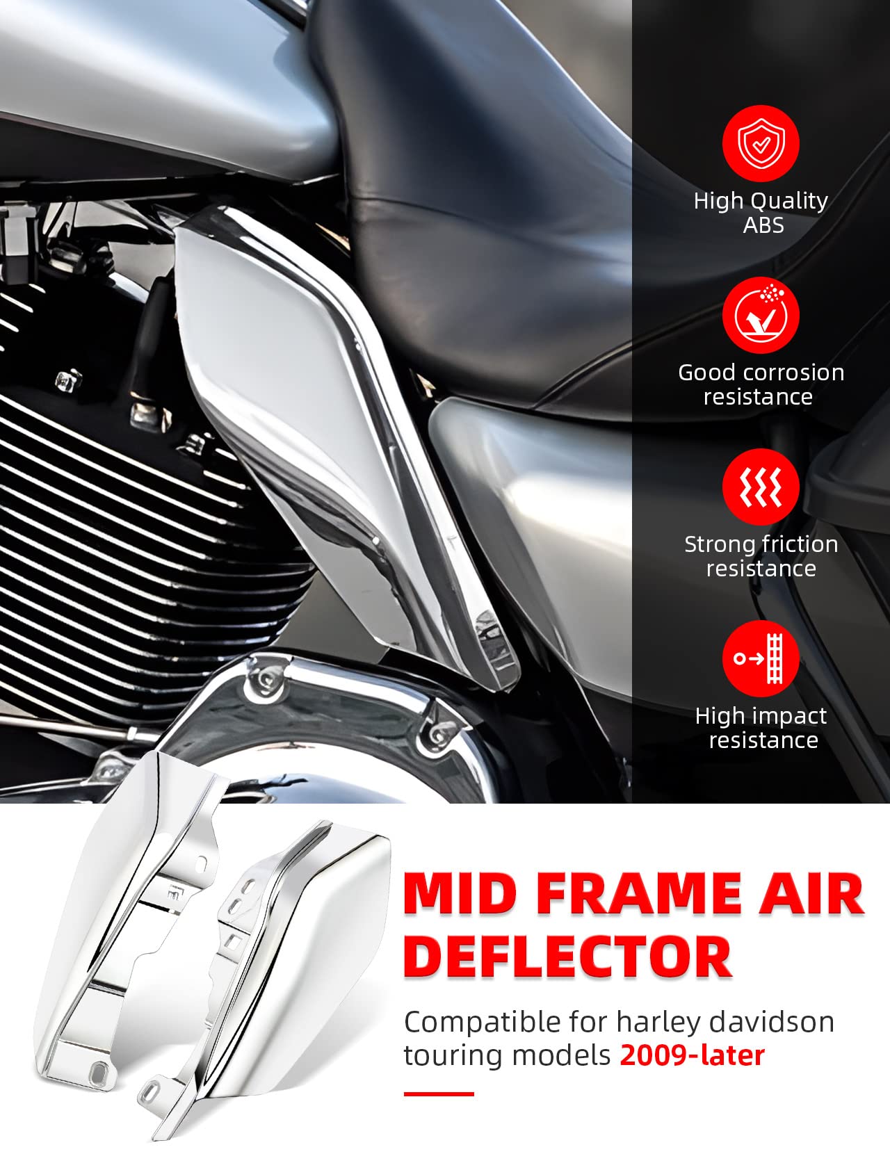 Amazicha Mid Frame Air Deflector Heat Shield Deflectors Compatible For Harley Davidson Touring Street Glide Electra Glide Road Glide Tri Glide Road King Cvo Ultra Limited 2009-2024(Chrome)