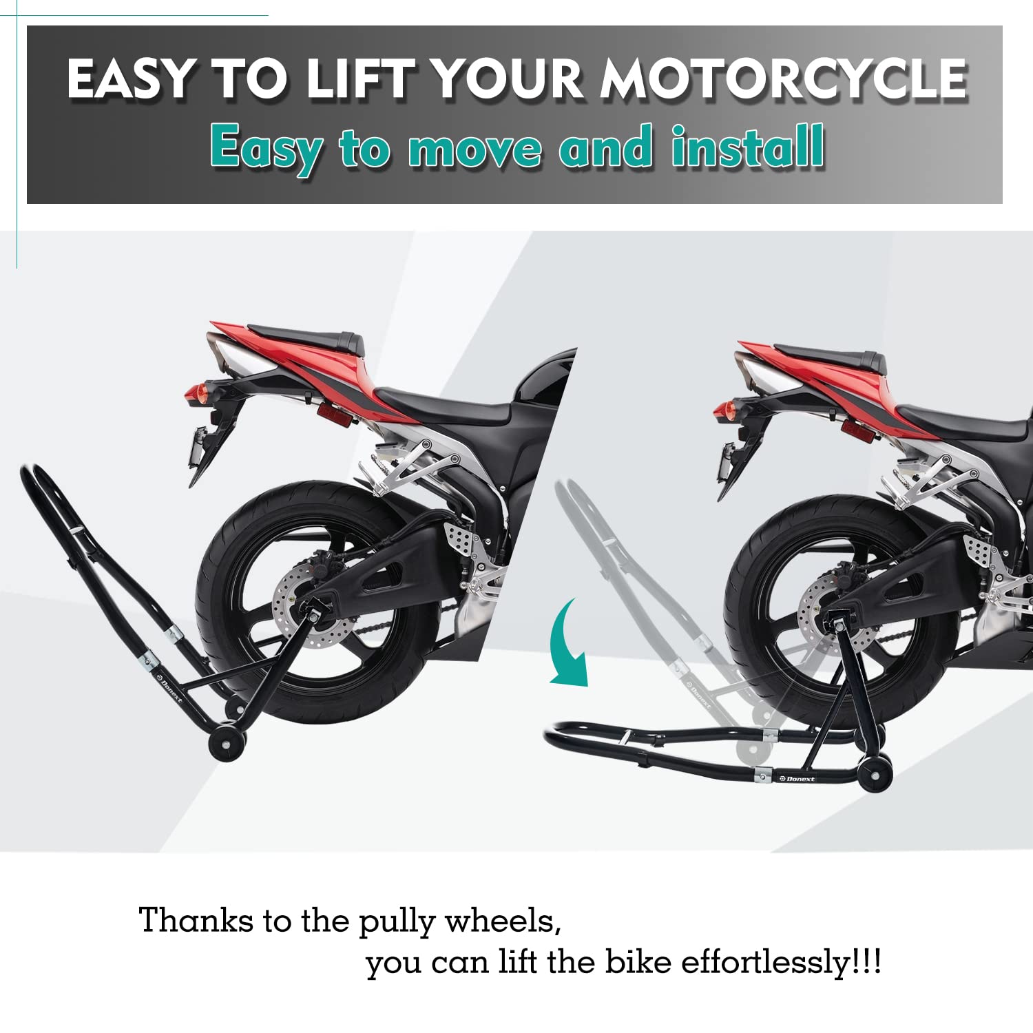 Donext Motorcycle Stand 850Lb Sport Bike Rear Wheel Lift Swingarm Paddock Stands Black, U+L