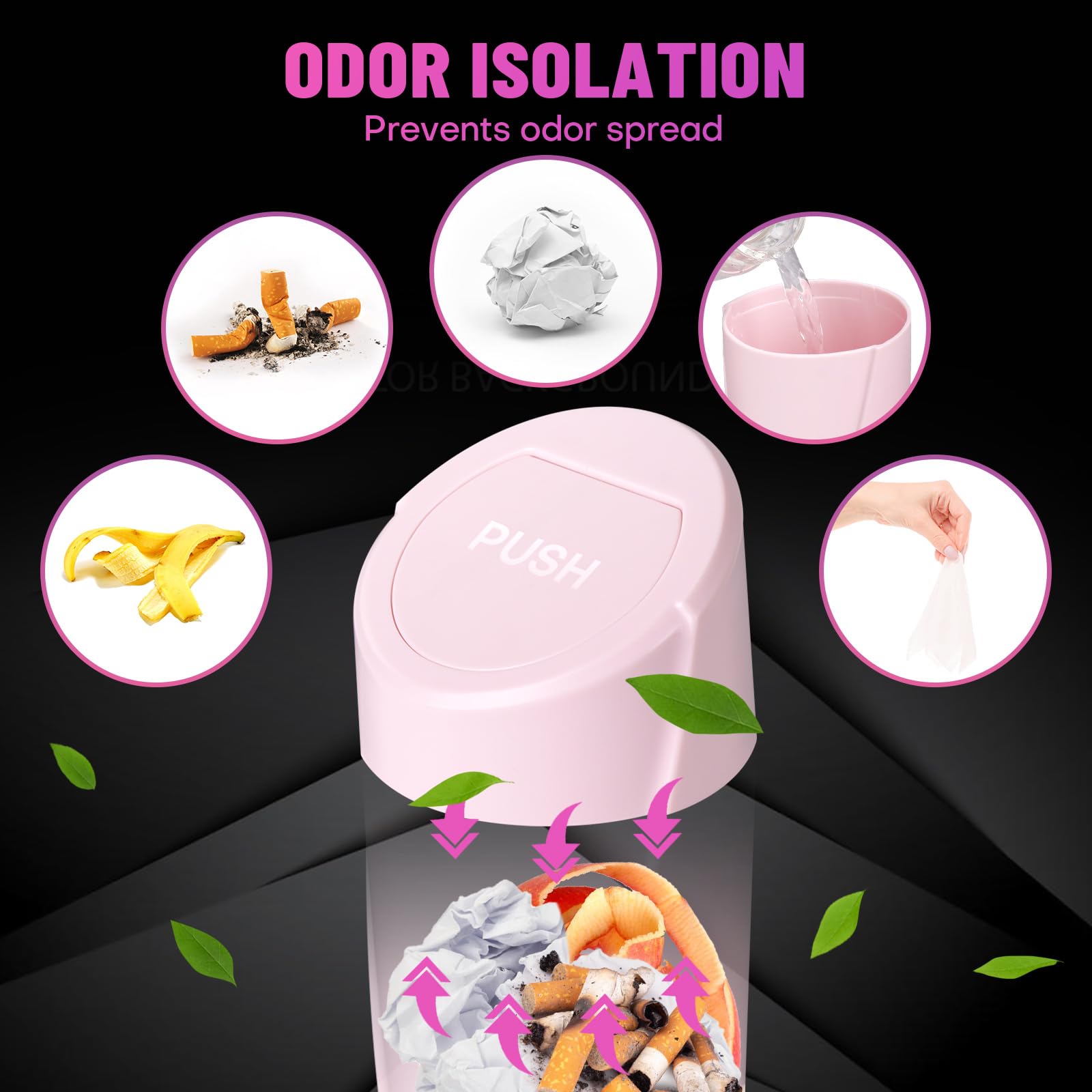 Car Trash Can Bin With Lid - 2 Packs Car Garbage Can Cup Holder - Pink Mini Leakproof Vehicle Trash Garbage Can Bin With 40Pcs T