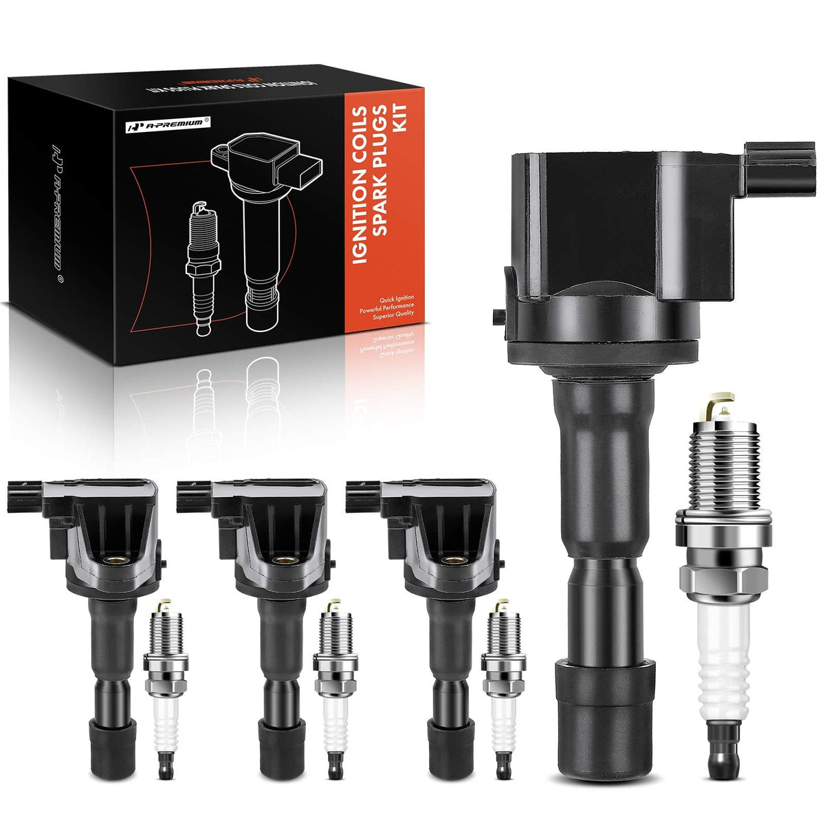 A-Premium Set of 4 Ignition Coil Pack and Iridium Spark Plugs Compatible with Honda Fit 2009-2014, CR-Z 2011-2016, City 2010-201