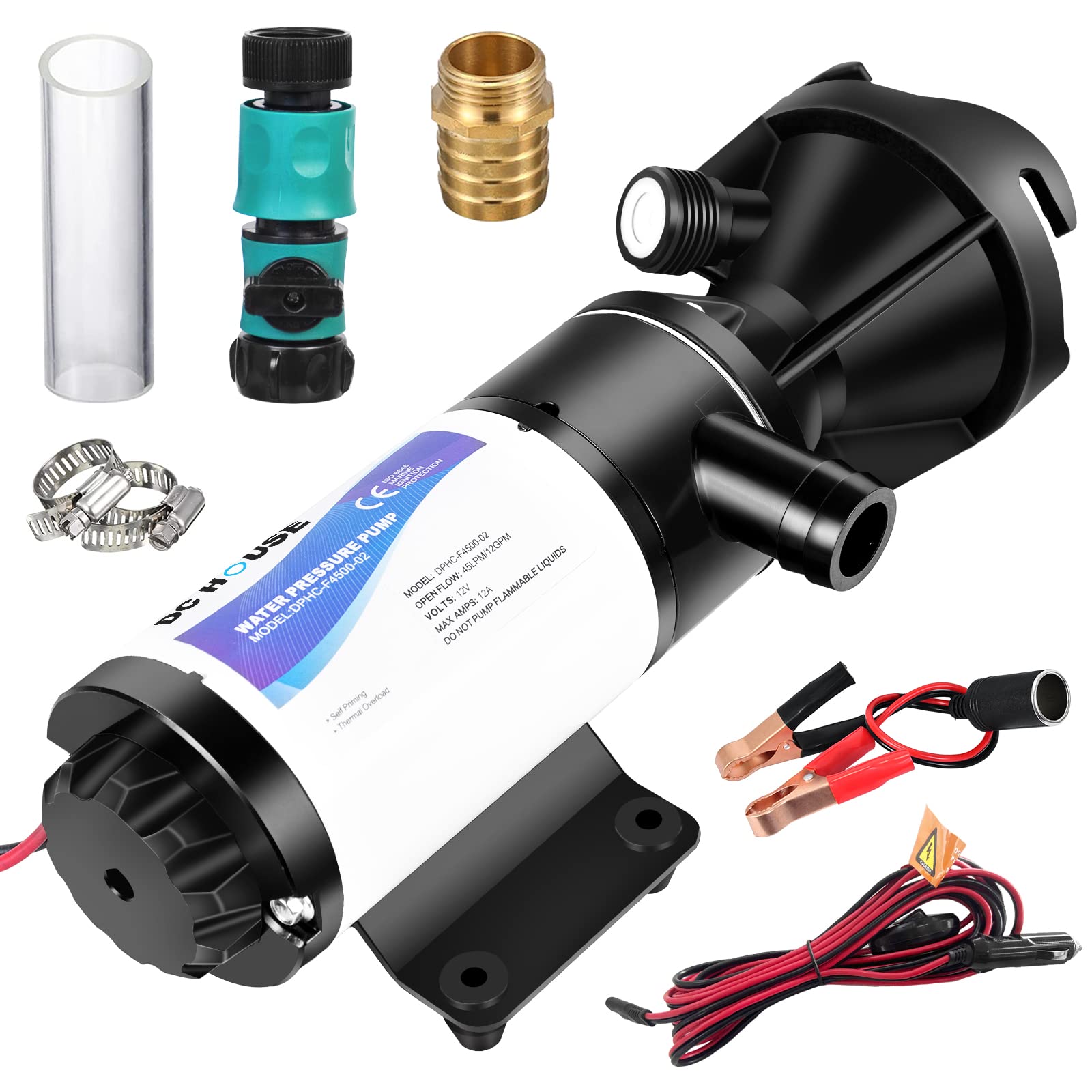 Dc House Rv Macerator Pump 12V 12 Gpm, Portable Waste Water Pump With Garden Hose Discharge Port, Quick Release Sewage Pump For