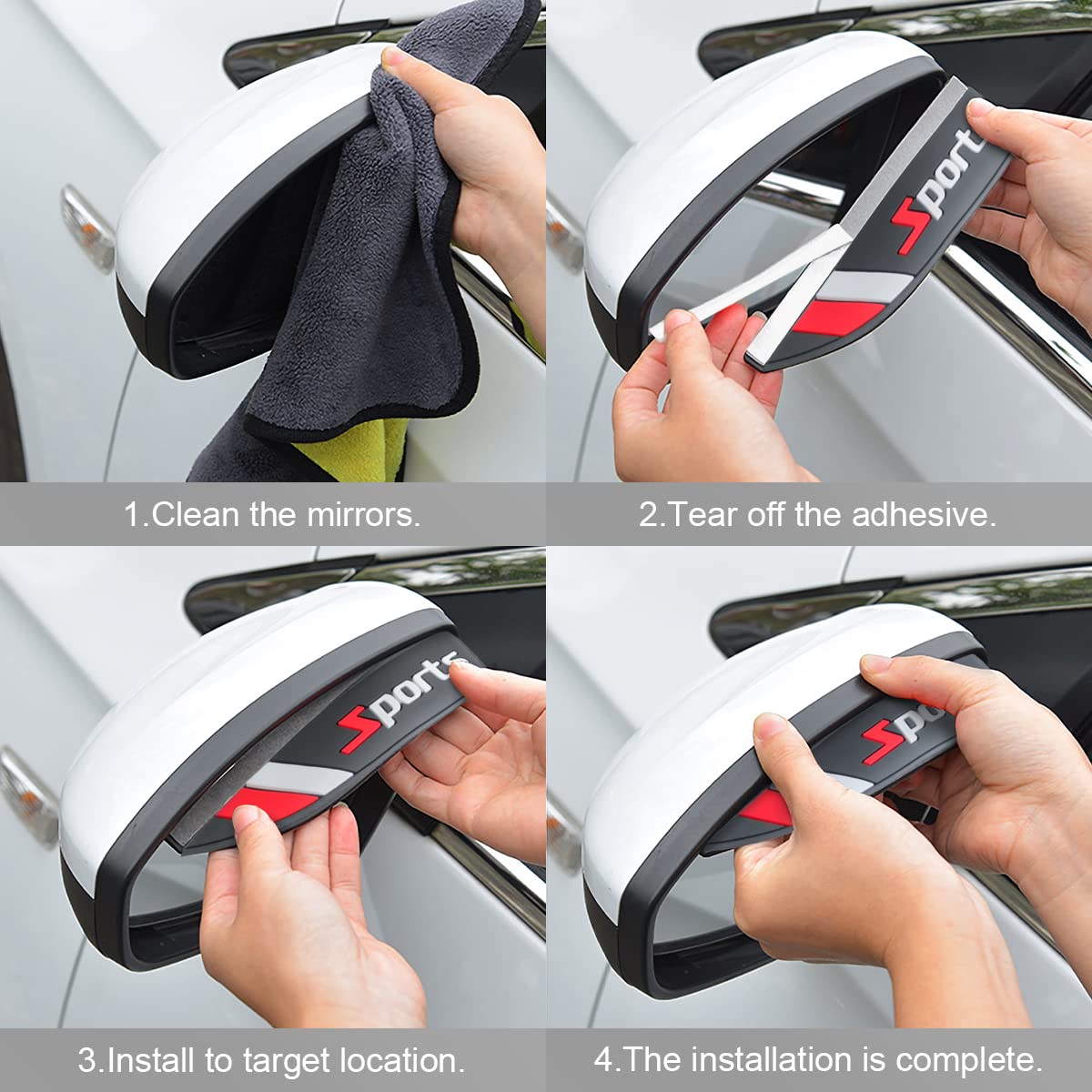 2Pcs Rear View Mirror Rain Eyebrows, Waterproof Pvc Auto Side Mirror Rainproof Guard, Sports Visor Smoke Cover, Universal Exterior Accessories For Most Cars (Sport/Red)