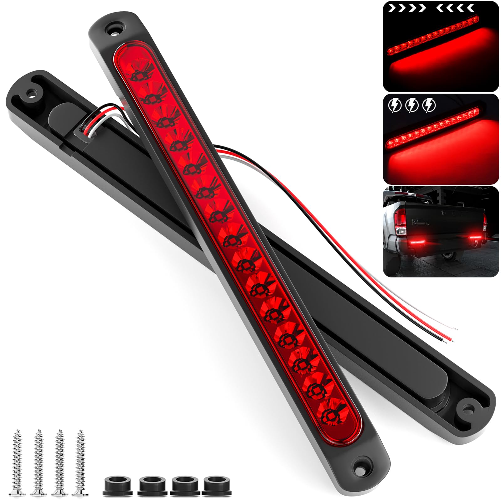 Pseqt 10' 15 Led Trailer Brake Tail Light Bar Stop Change Tail Lights Assembly Id Clearance Strip Red Light Waterproof For Wrangler Golf Cart Offroad Truck Rv Utv Atv