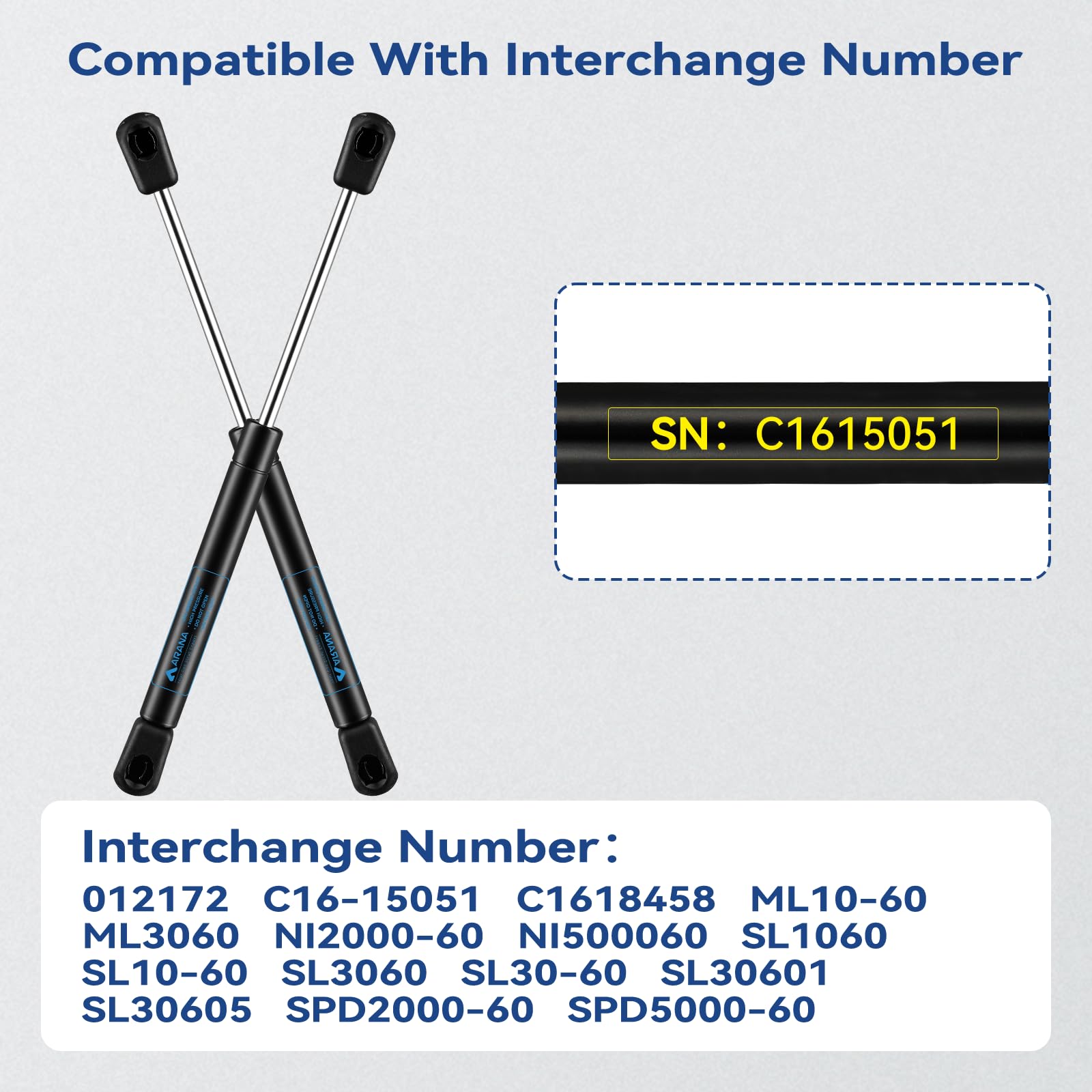 Arana C16-15051 10 '' 60Lb Gas Struts Spring Shocks 10 Inch Lift Support For The Truck Tool Box Pickup Toolbox Lids Boat Rod Loc