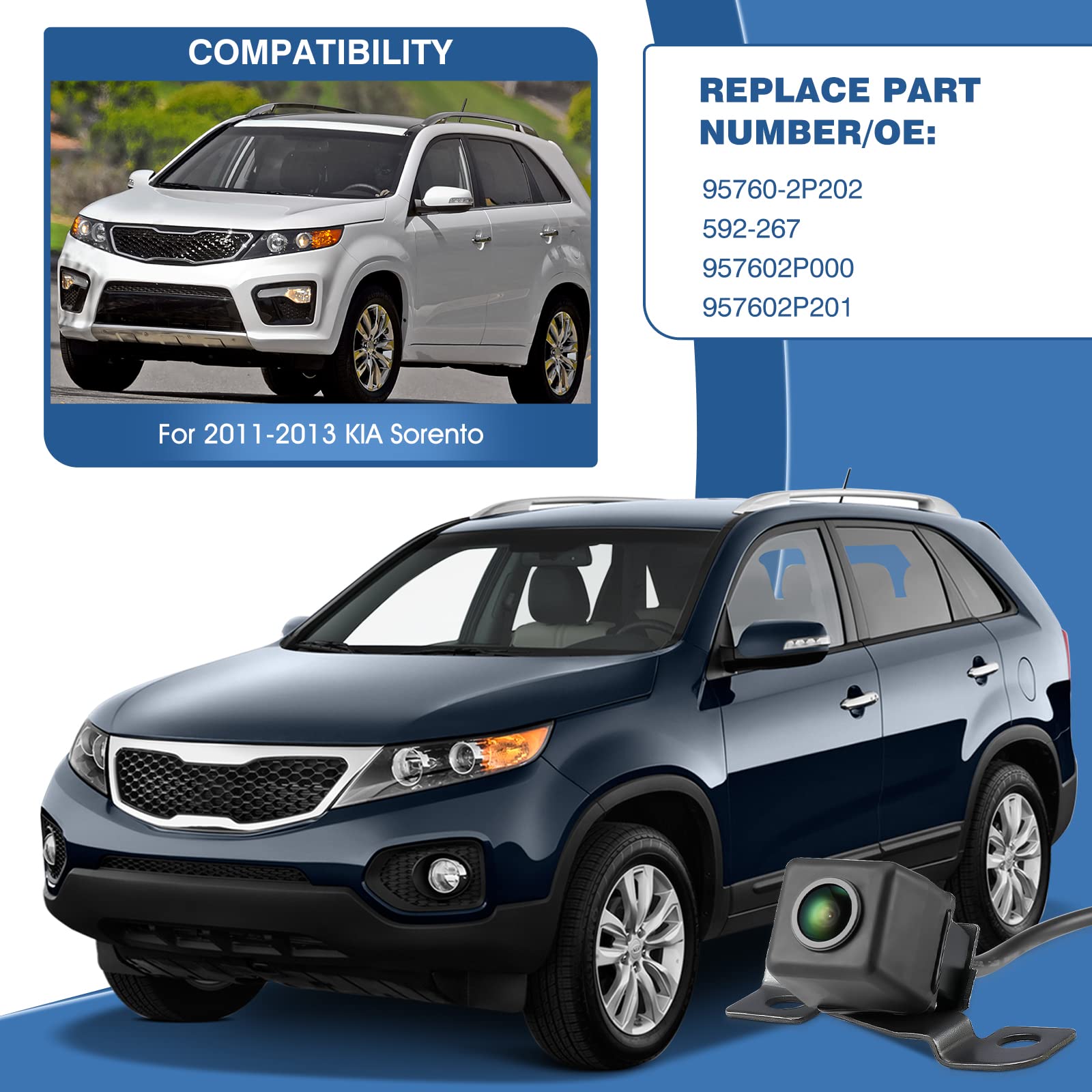 Acauto 95760-2P202 Rear View Backup Camera Fit For Kia Sorento 2011 2012 2013, Reversing Parking Assist Camera Replaces 592-267