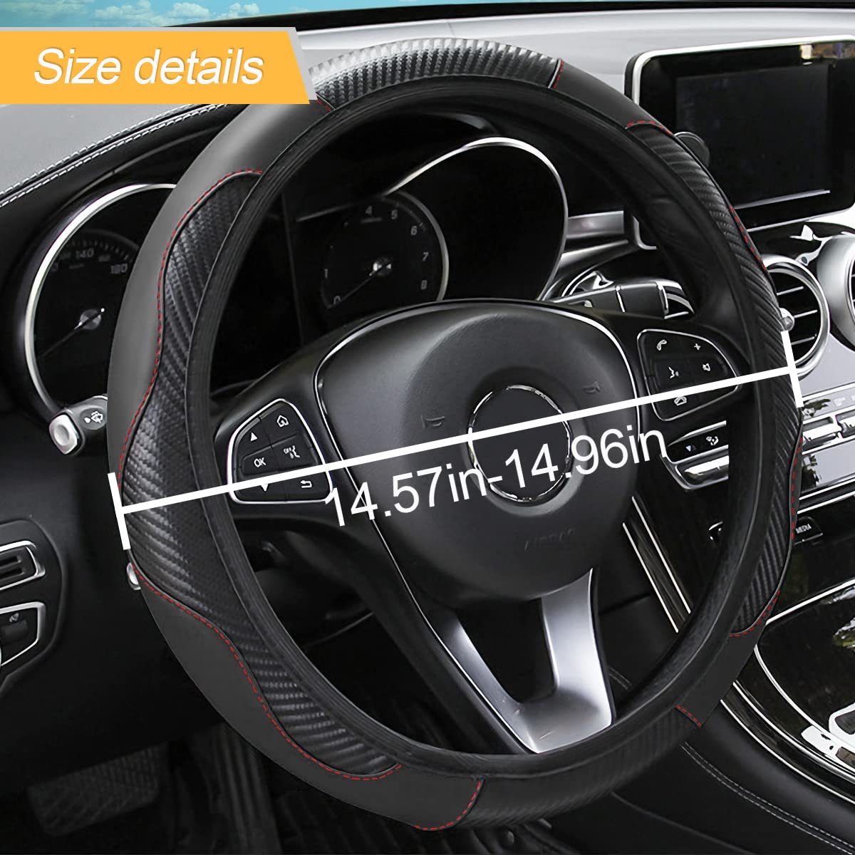 Car Steering Wheel Cover, Microfiber Pu Leather Elastic Carbon Fiber Auto Steering Wheel Protector, 15 Inch Breathable Anti-Slip For Women Men, Car Interior Accessories For Most Cars (Black)