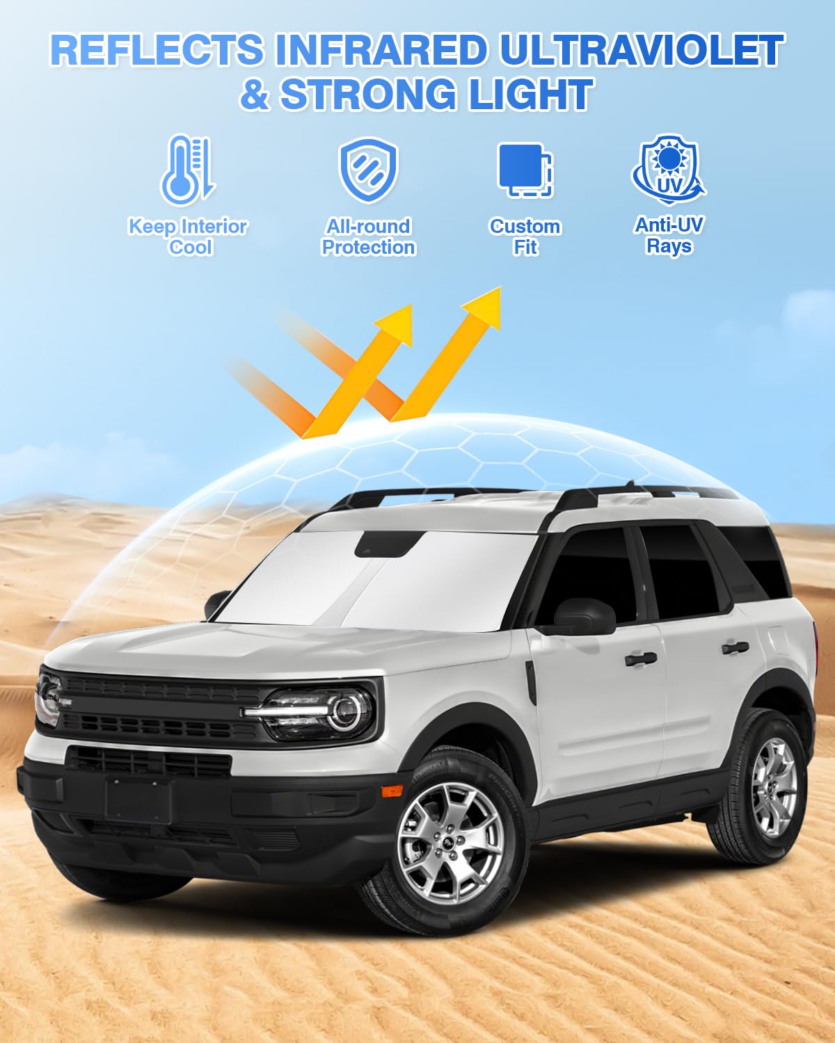 Canvcle Windshield Sun Shade For Ford Bronco Sport 2021-2024 2025 Side Rear Window Shade Cover Set Window Sun Visor Blocker Priv