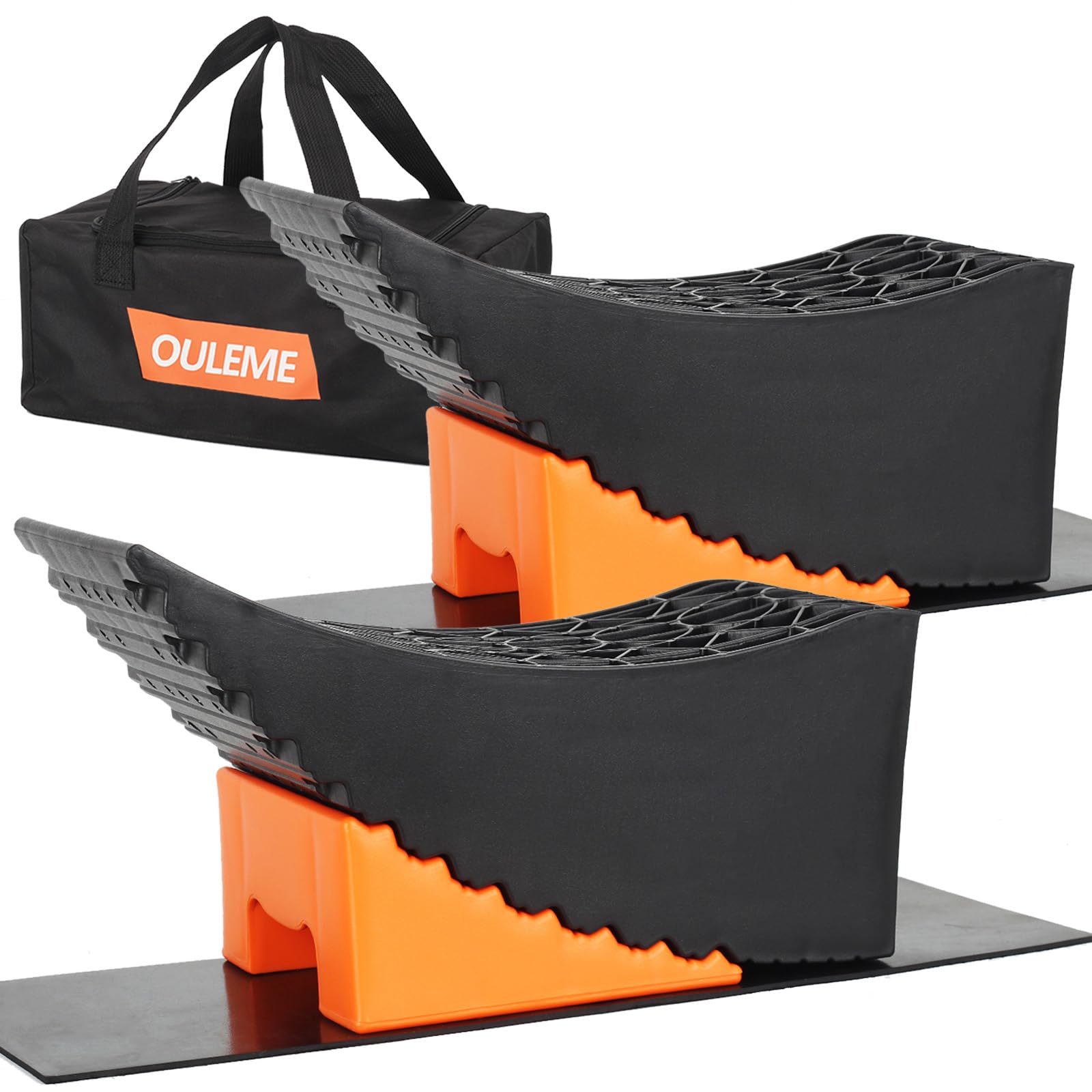 OULEME Curved Leveling Blocks, Raised Tire Change Ramp, for RV Camper Travel Trailer, Fits Dual Axle Tandem Wheel Aid Changing, 