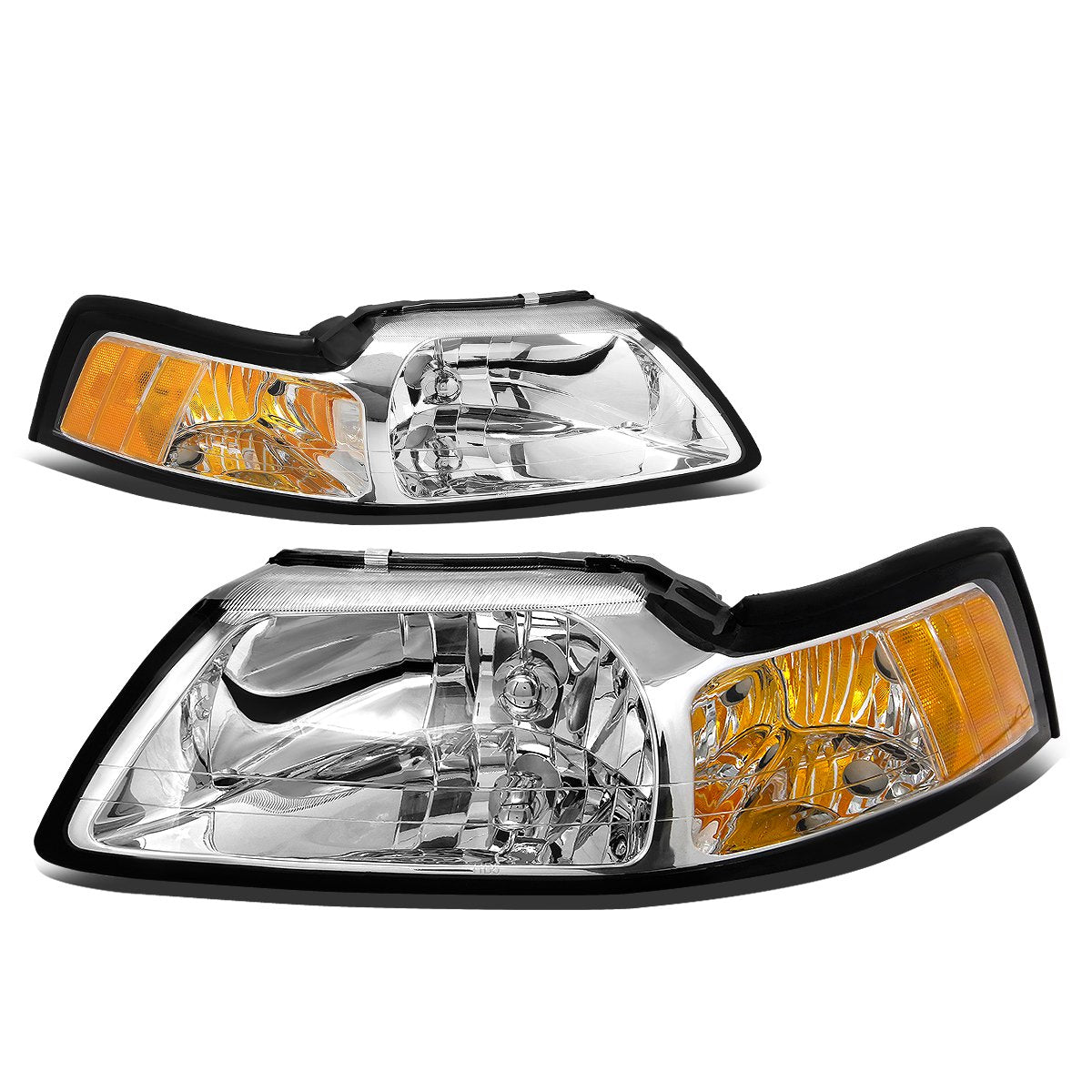 Dna Motoring Hl-Oh-Fm99-Ch-Am Chrome Amber Headlights Replacement Compatible With 99-04 Mustang