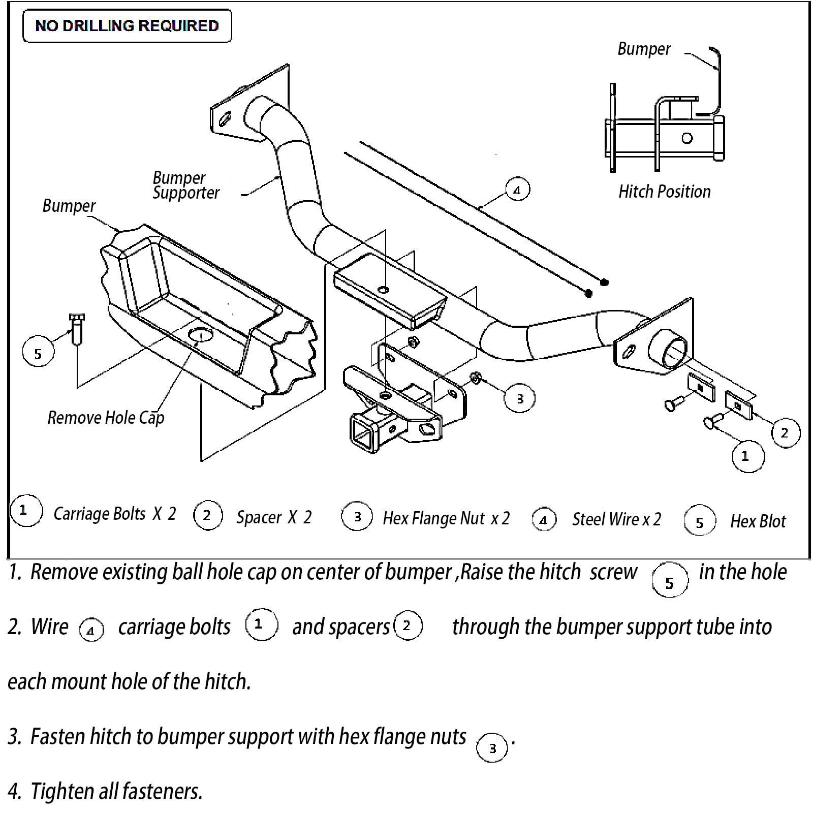 Aps Towing Trailer Hitch Receiver, 2 Inch Class 3 Trailer Hitch Compatible With Dodge Ram 1500 2500 3500 2003-2019, Towing Hitch