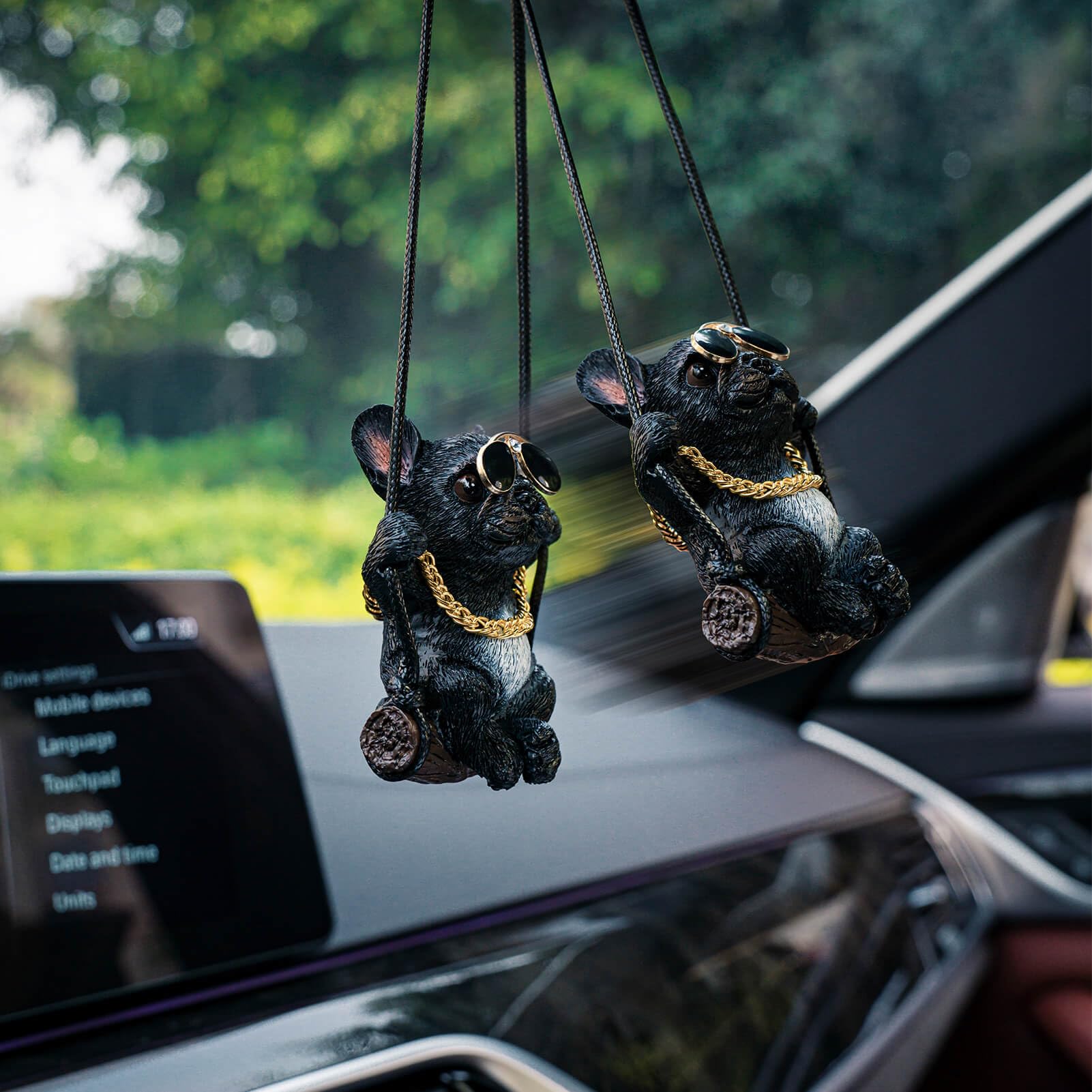 Floruit French Bulldog Car Mirror Hanging Accessories Cute Swinging Dog Rear View Mirror Accessories For Men & Women (Black)