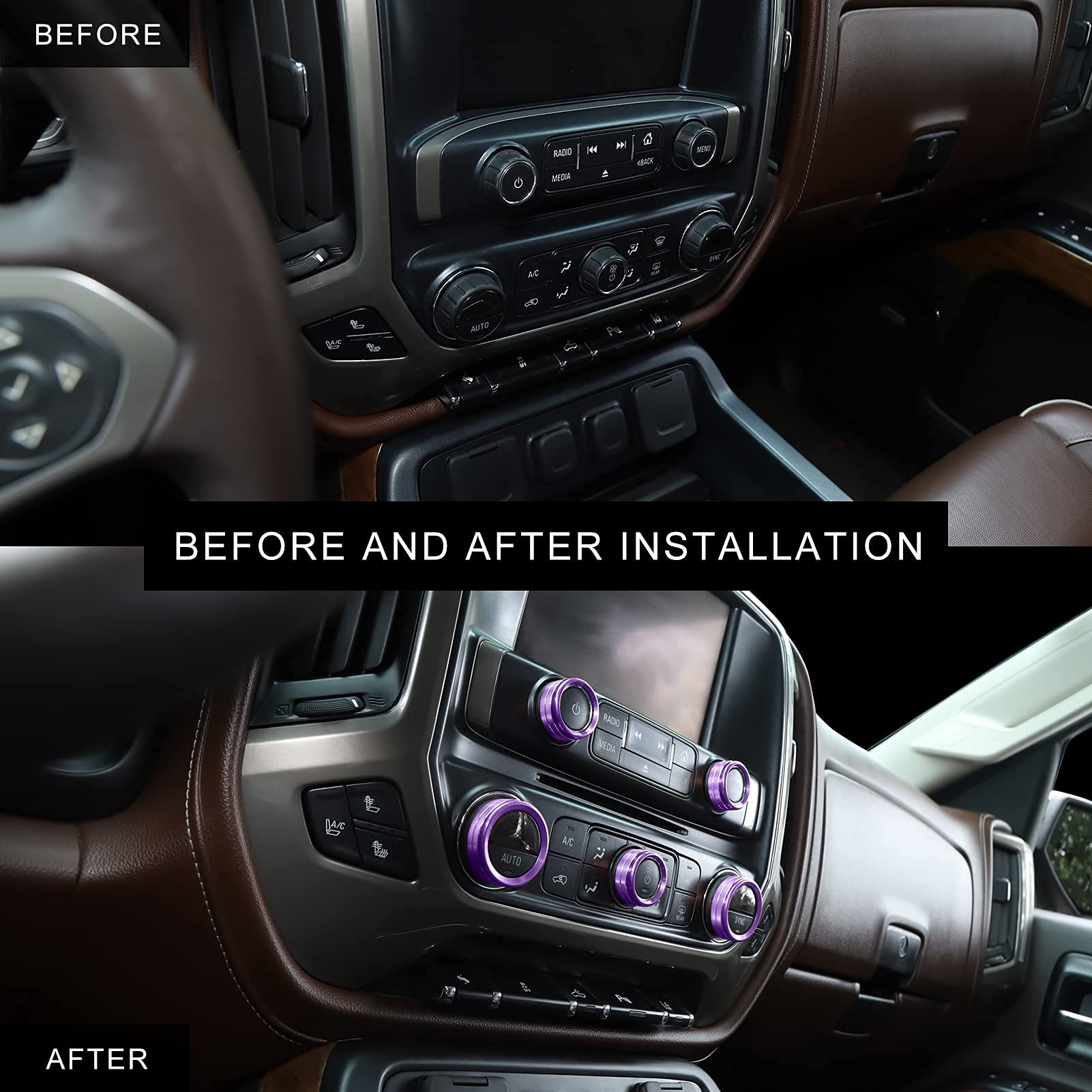 Jecar Center Console Switch Button Trim Air Conditioner Control Knob Cover For Chevy Silverado & Gmc Sierra 2014-2018, Purple