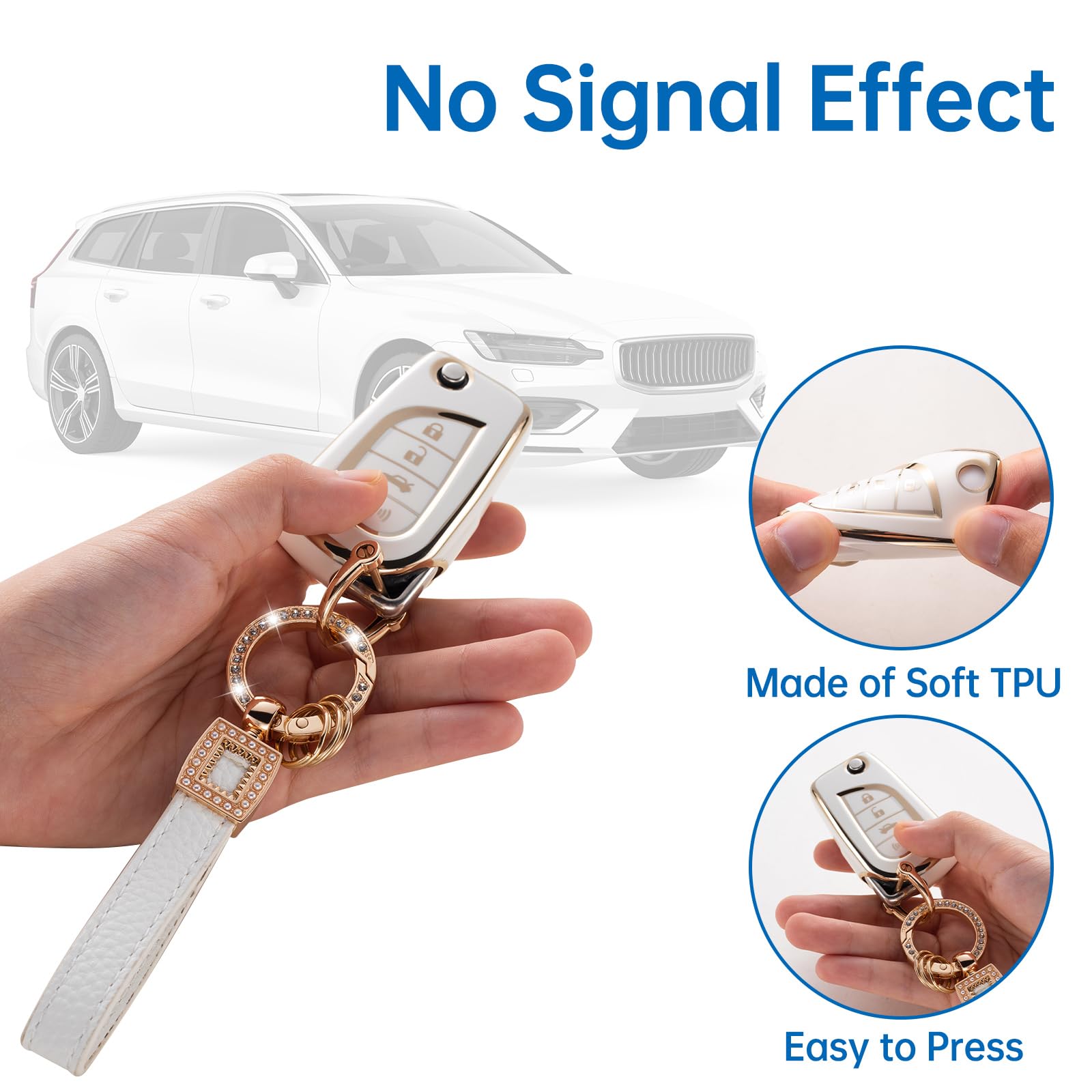 Cacarlike For Toyota Key Fob Cover With Leather Lanyard, Car Key Fob Case Compatible With Toyota Fortuner Tundra Camry Rav4 High