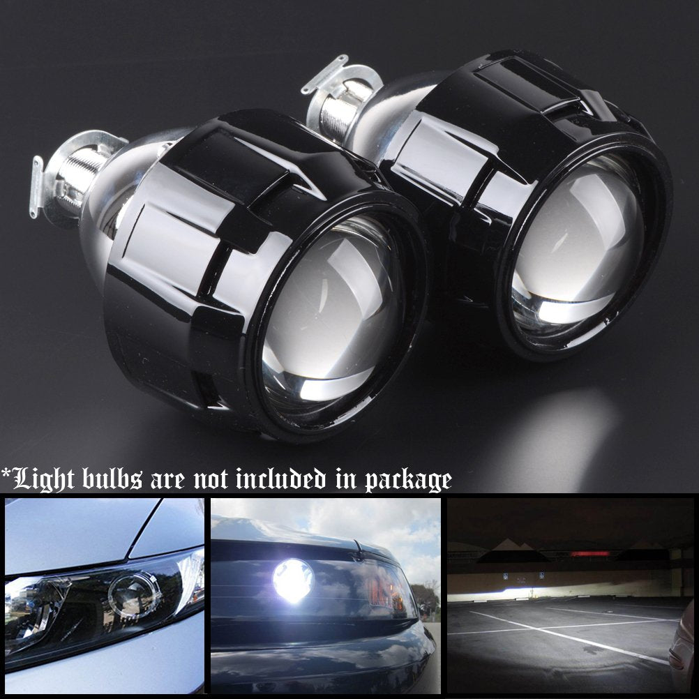 Leemas 2Pcs Mini 2.5 Inch Hid Projector Lens, Car Headlight Retrofit Kit With Hi/Lo Beam & Black Shroud Hi/Lo Headlight Custom H