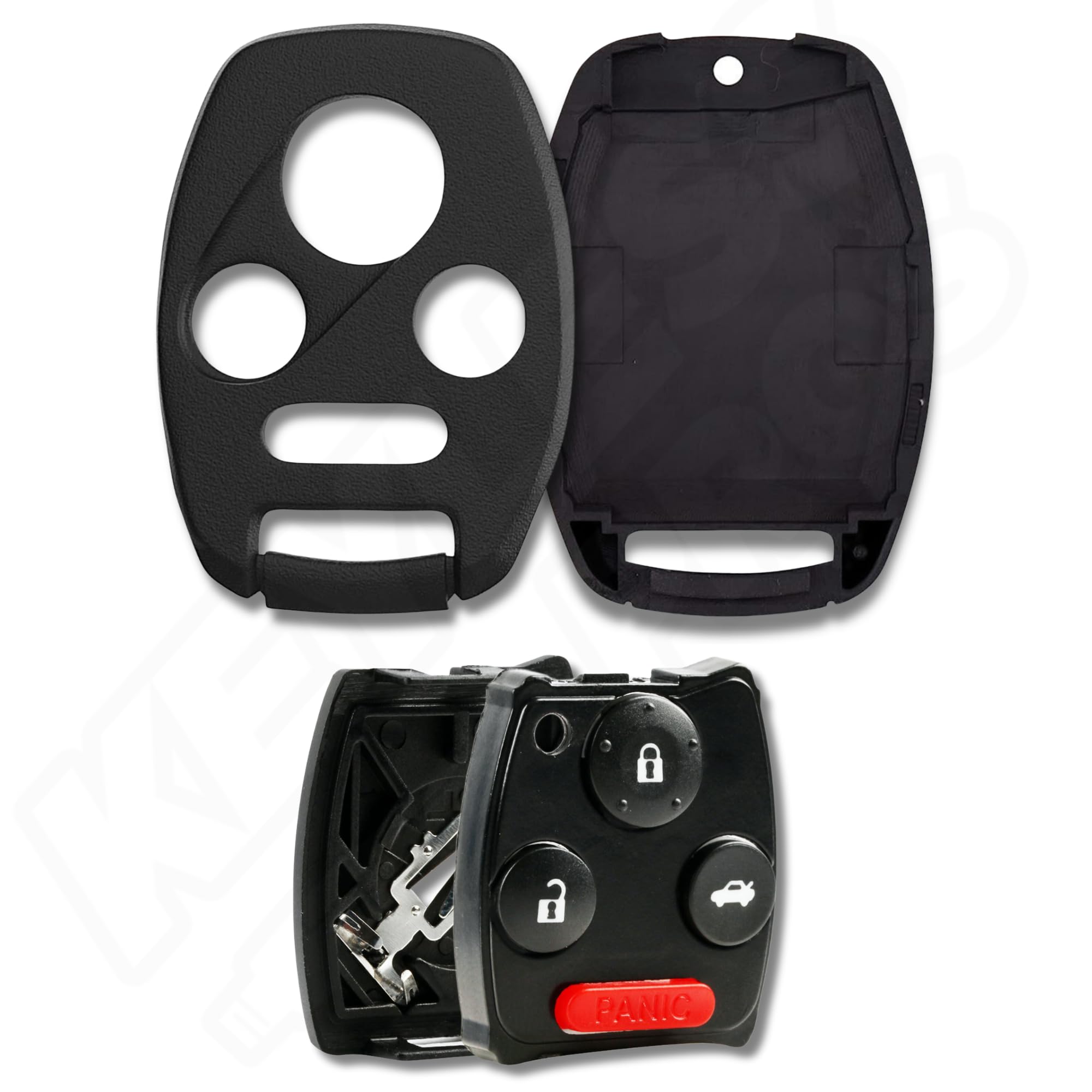 KeylessPros 4-Btn Shell Kit & Gut Case, Keyless Entry Remote Key Fob Replacement, fits 2003-2012 Honda Accord, 2006-2013 Civic E