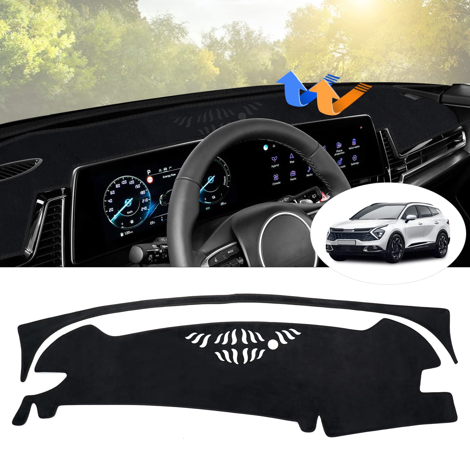 Autorder Dashboard Cover Mat For 2023 2024 2025 Kia Sportage Accessories Dash Cover Flannel Dash Mat Sunshade Glare Uv Rays Prot